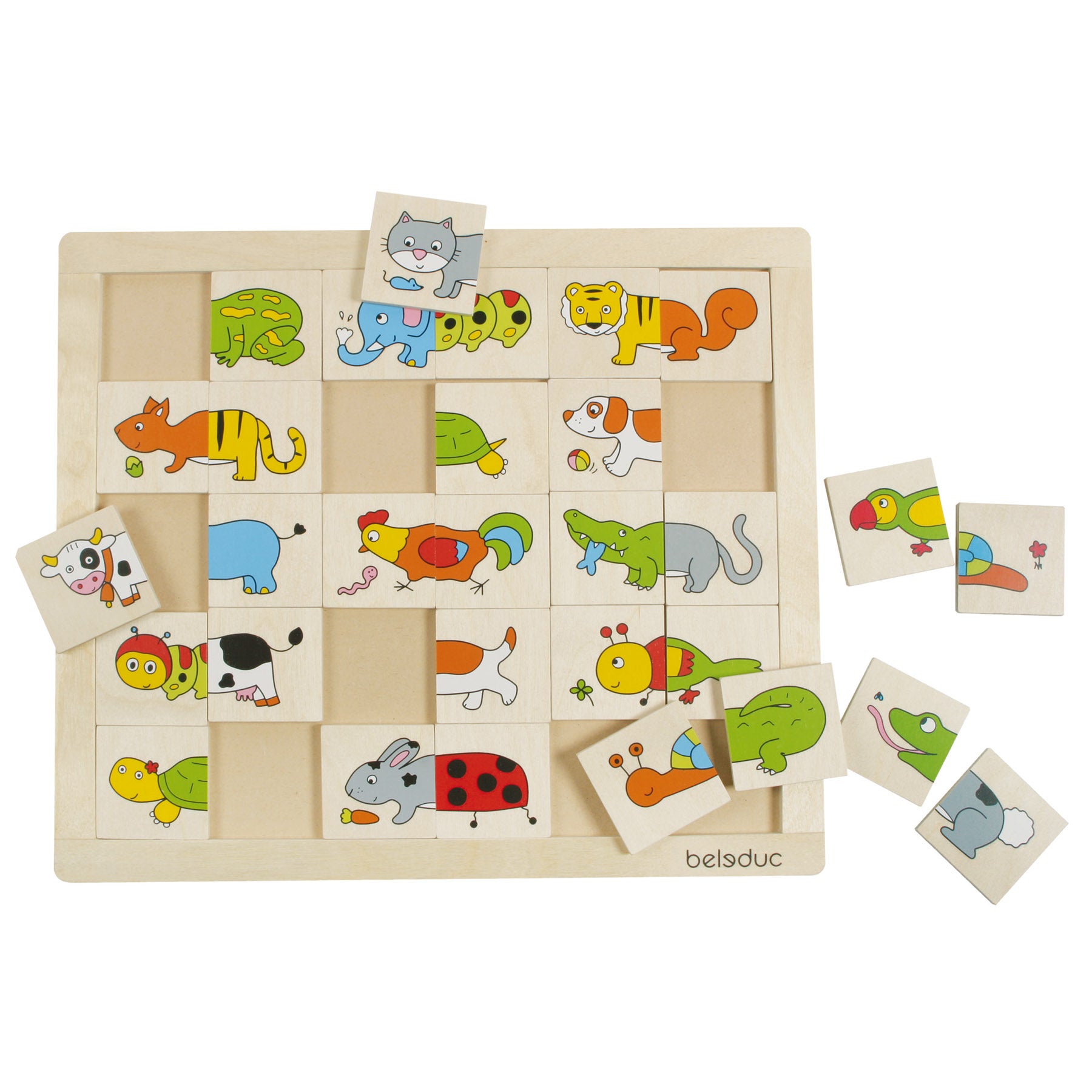 Beleduc Match & Mix Wooden Animal Puzzle - Memory & Creativity Game for Kids - Educational Wooden Toys for Toddlers - Perfect for Preschool Learning & Family Game Night
