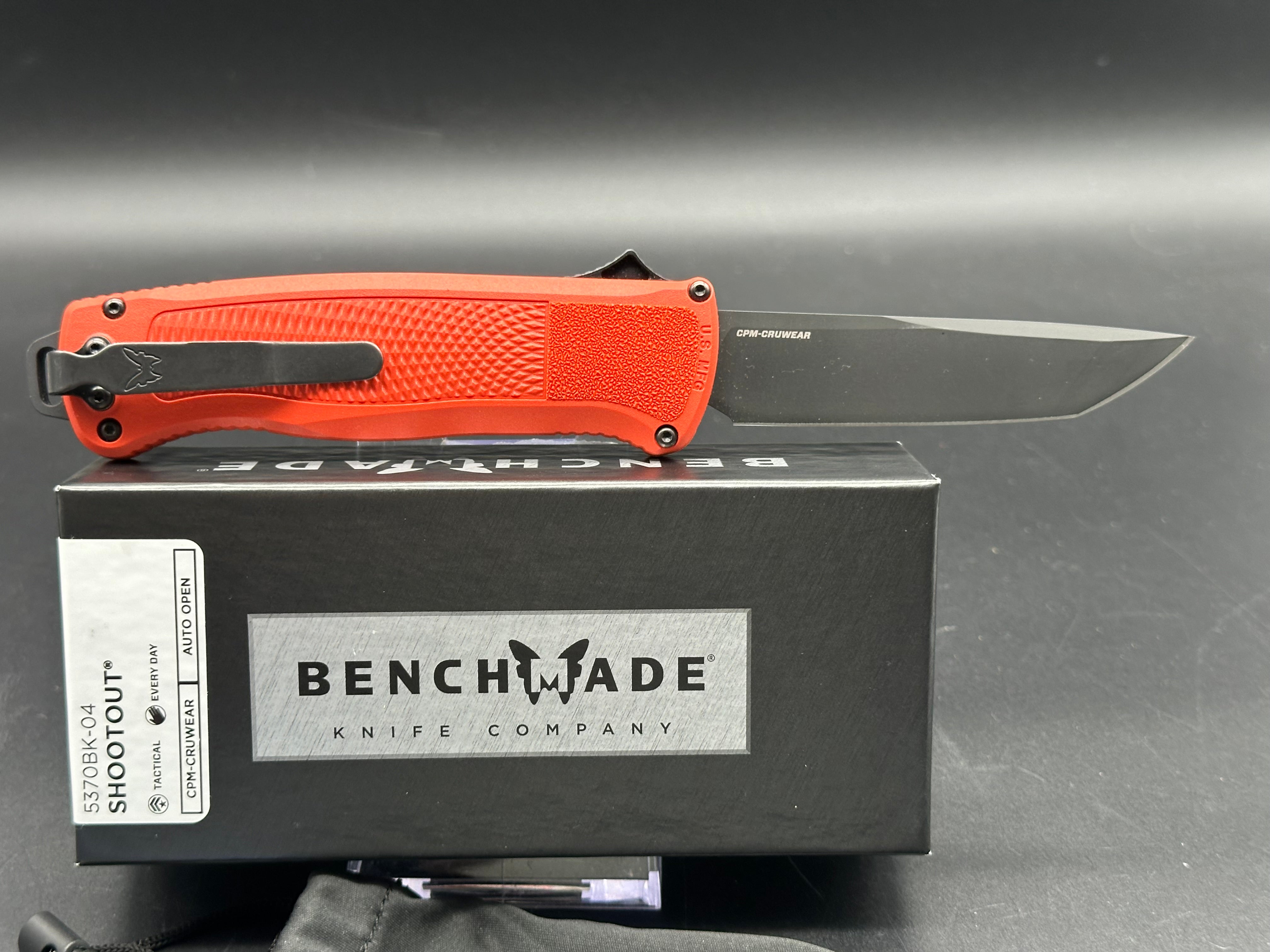 Benchmade Shootout Limited Edition CPM Cruwear Folding Knife - Red Grivory Handle for Outdoor, Camping & EDC Use
