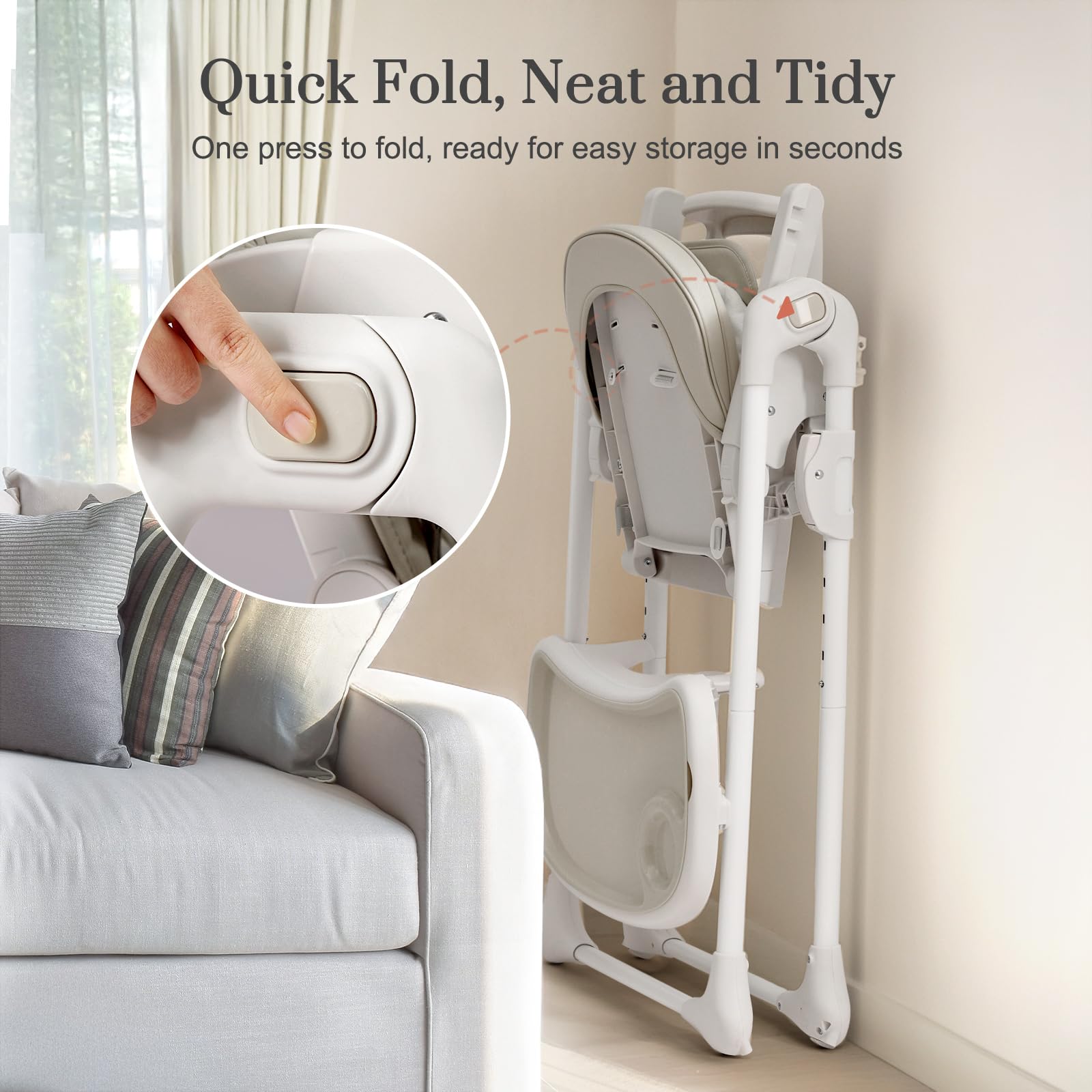 3-in-1 Convertible Baby High Chair with 6 Height & 3 Recline Adjustments - Foldable Toddler Feeding Chair with Removable Tray, 3 Detachable Toys & Built-in Wheels - Perfect for Dining, Weaning & Playtime (Taupe)