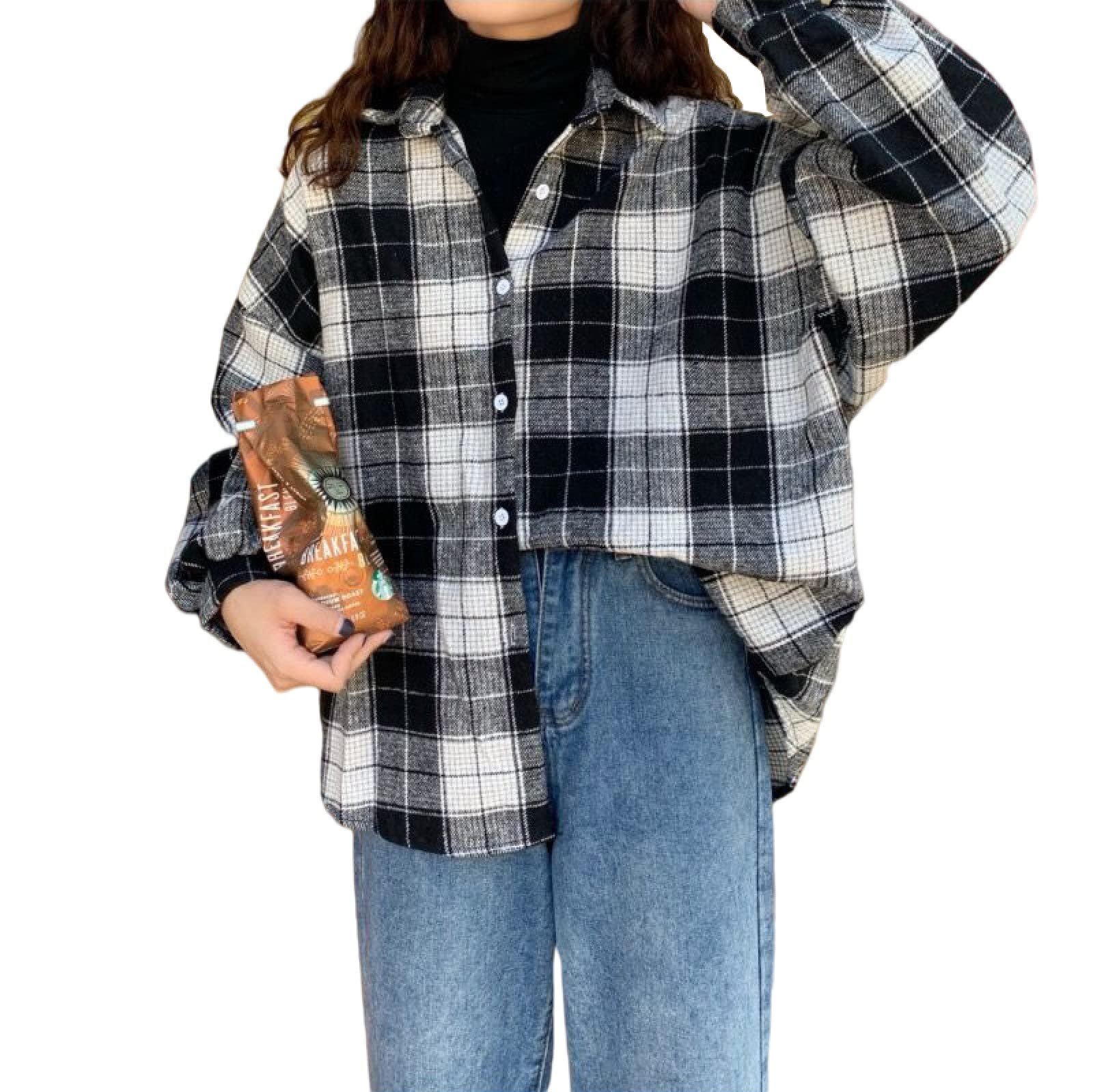 Harajuku Women's Cardigan - Retro Plaid Shirt for Women | Loose Fit Korean Fashion Top for Spring & Autumn | Perfect for Casual Outfits, Street Style & Layering