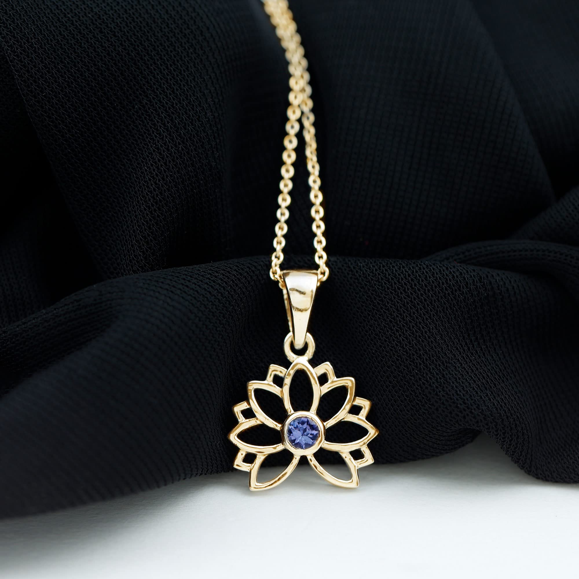 AAA Quality Tanzanite Lotus Flower Necklace for Women - Sterling Silver Pendant with 18 Inch Chain - Elegant Jewelry Gift for Birthday, Anniversary & Special Occasions