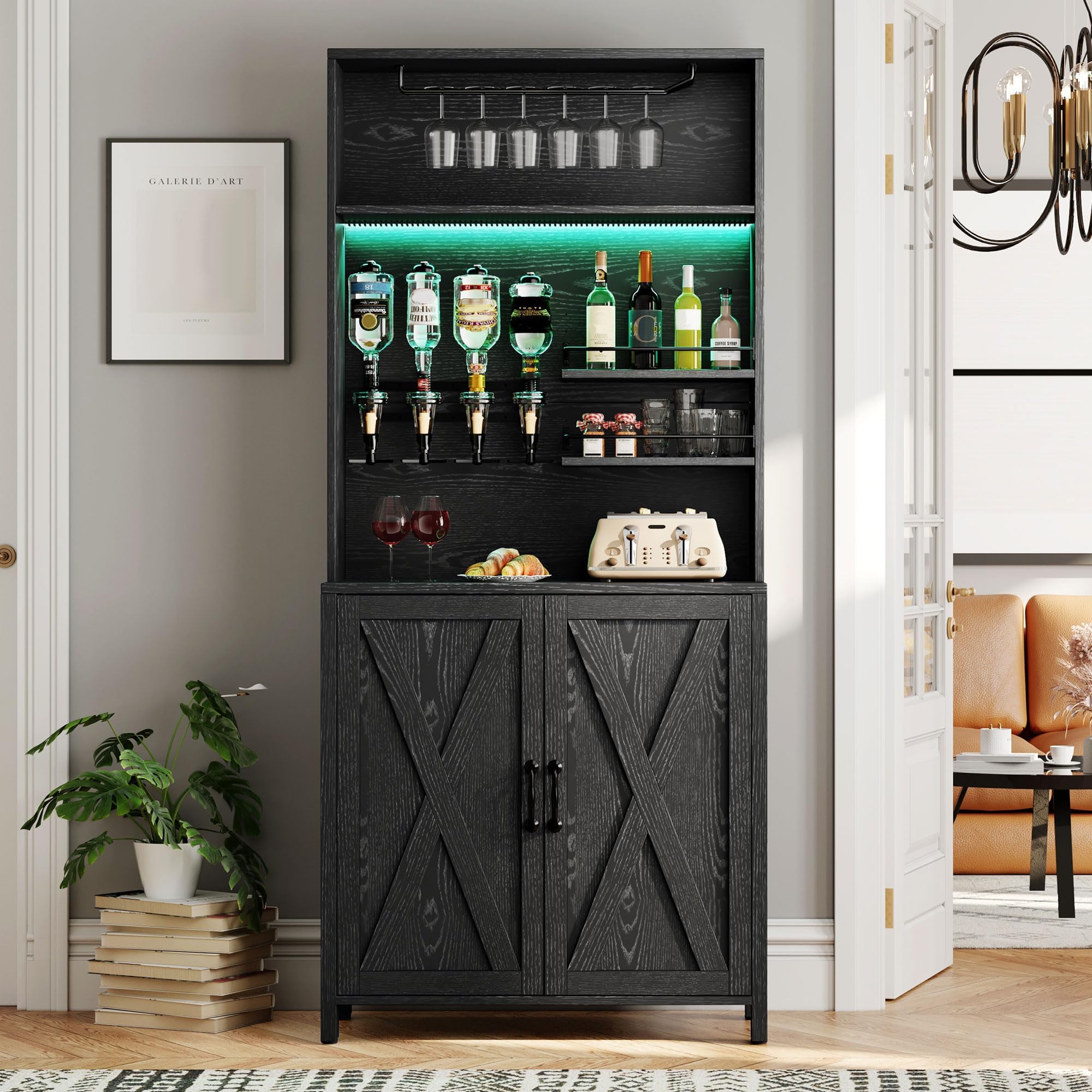 Farmhouse Bar Cabinet with LED Lights - 71