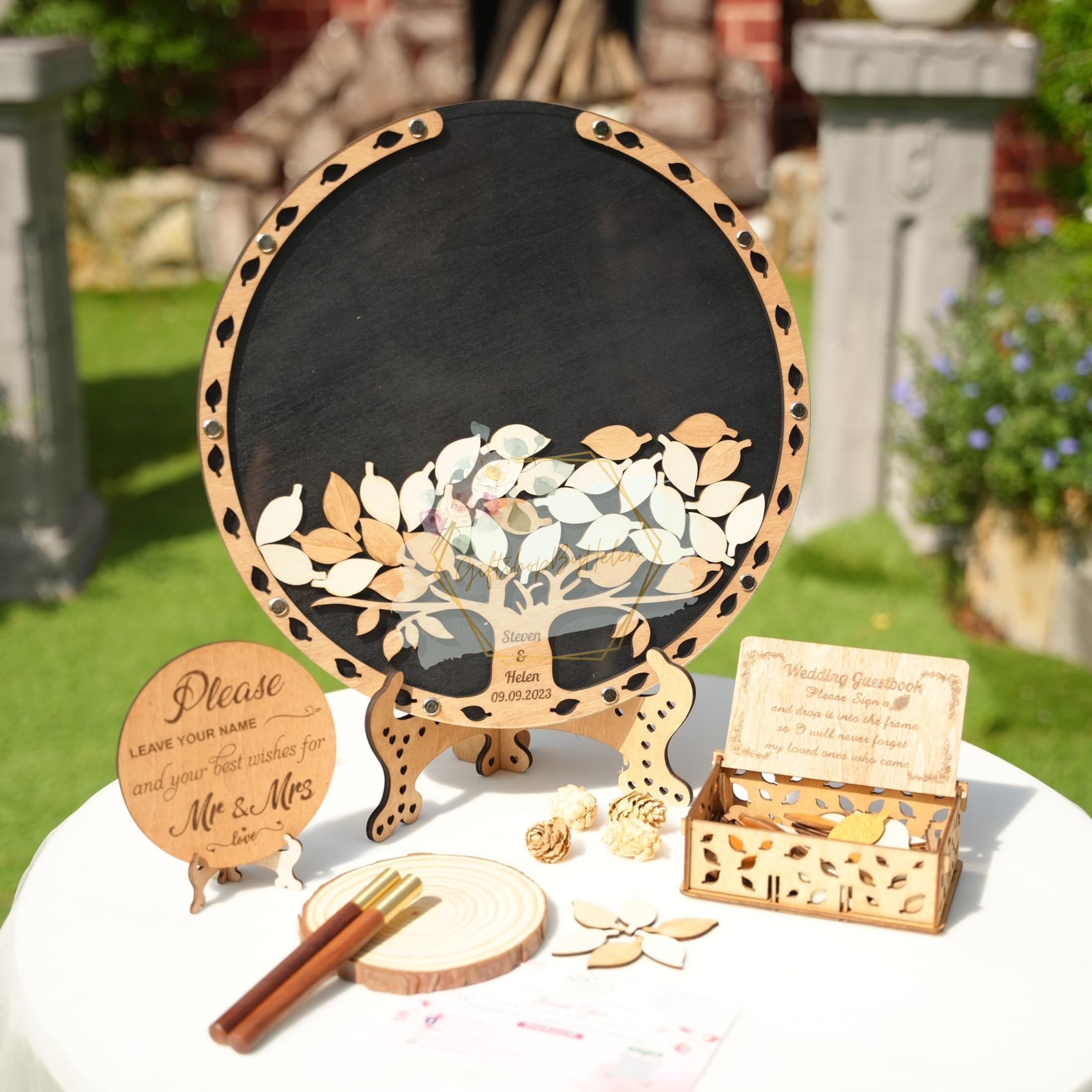Personalized Wooden Tree Wedding Guest Book Alternative - Unique Guest Book Tree for Wedding Signatures - Perfect for Rustic, Outdoor & DIY Weddings