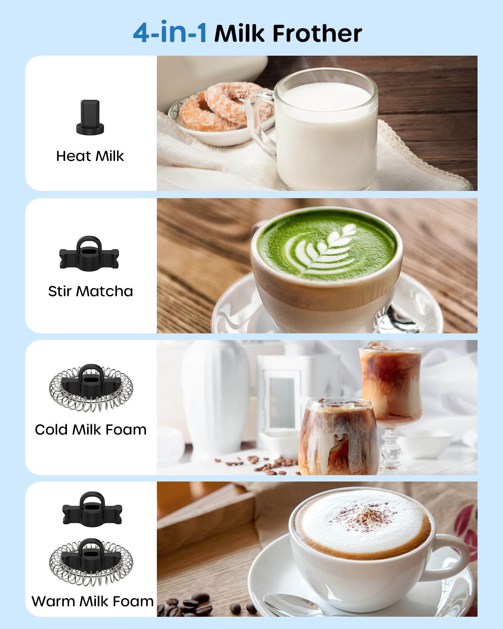 ECOWELL Electric Milk Frother for Coffee - 8.1oz/240ml Stainless Steel Hot & Cold Foam Maker - Perfect for Latte, Cappuccino, Macchiato - Ideal for Home, Office & Coffee Shops (Silver, Model WMMF02)