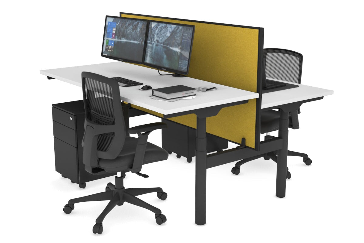 Flexi Premium Height Adjustable 2-Person H Bench Workstation - Black Frame [1200L x 700W] - Ergonomic Office & Home Workspace Solution for Collaborative Teams