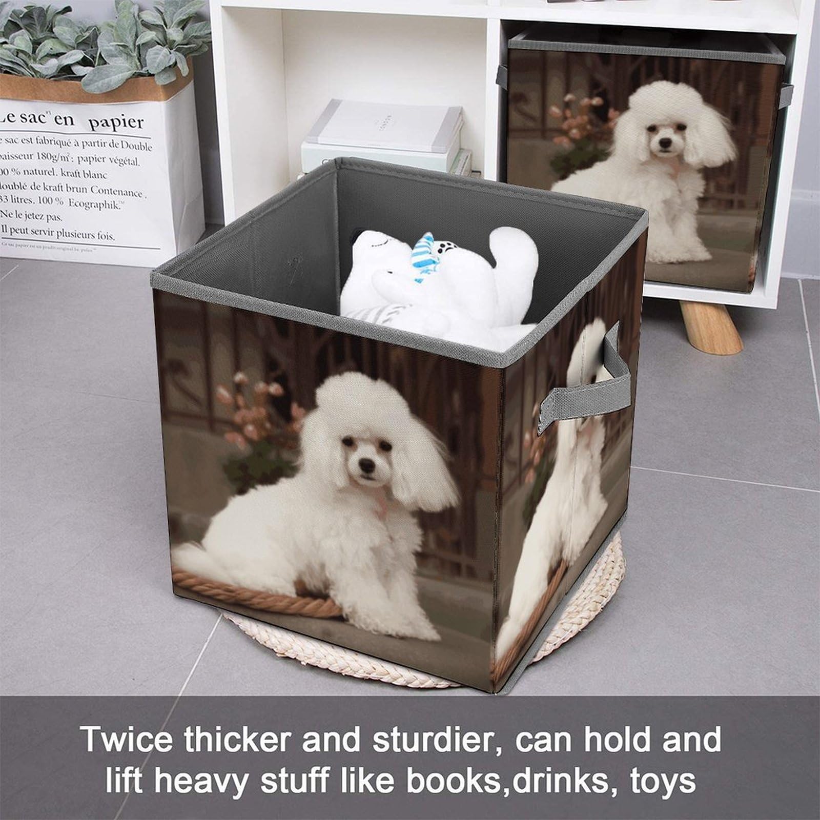 Collapsible Storage Bins with Handles - French Poodle Printed Organizing Baskets for Home, Office, Closet & Toy Storage - Space Saving Foldable Container Bin