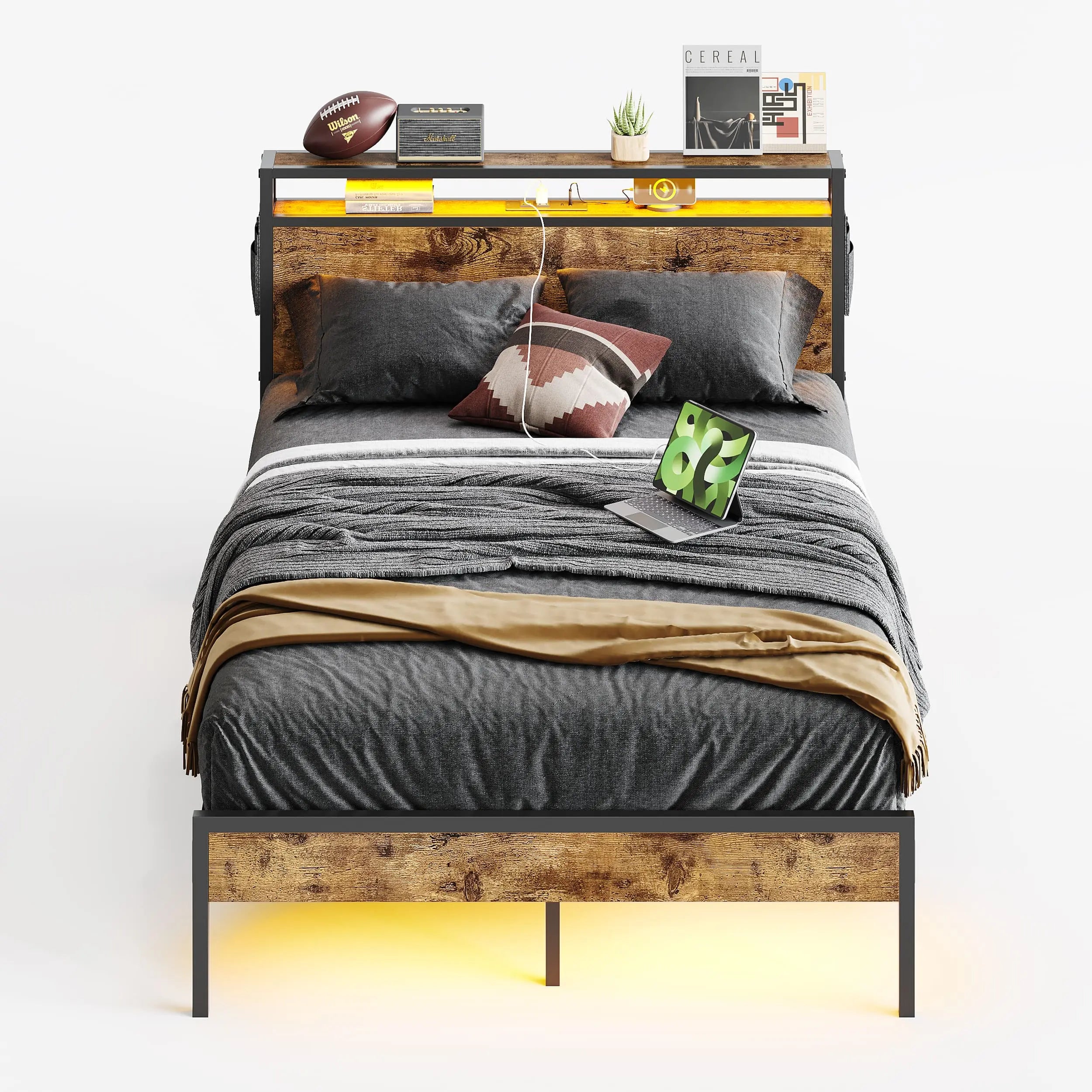 Bestier Full Bed Frame with Headboard - Sturdy Metal Platform Bed, Noise-Free Support, Easy Assembly - Perfect for Bedroom, Guest Room, Dorm & Apartment