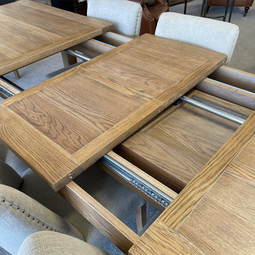 Hartley Extendable Dining Table with Crossbar Base - 82.7/102.4/122 Inches (2.1/2.6/3.1m) - Solid Wood Expandable Table for Dining Room, Kitchen, and Family Gatherings