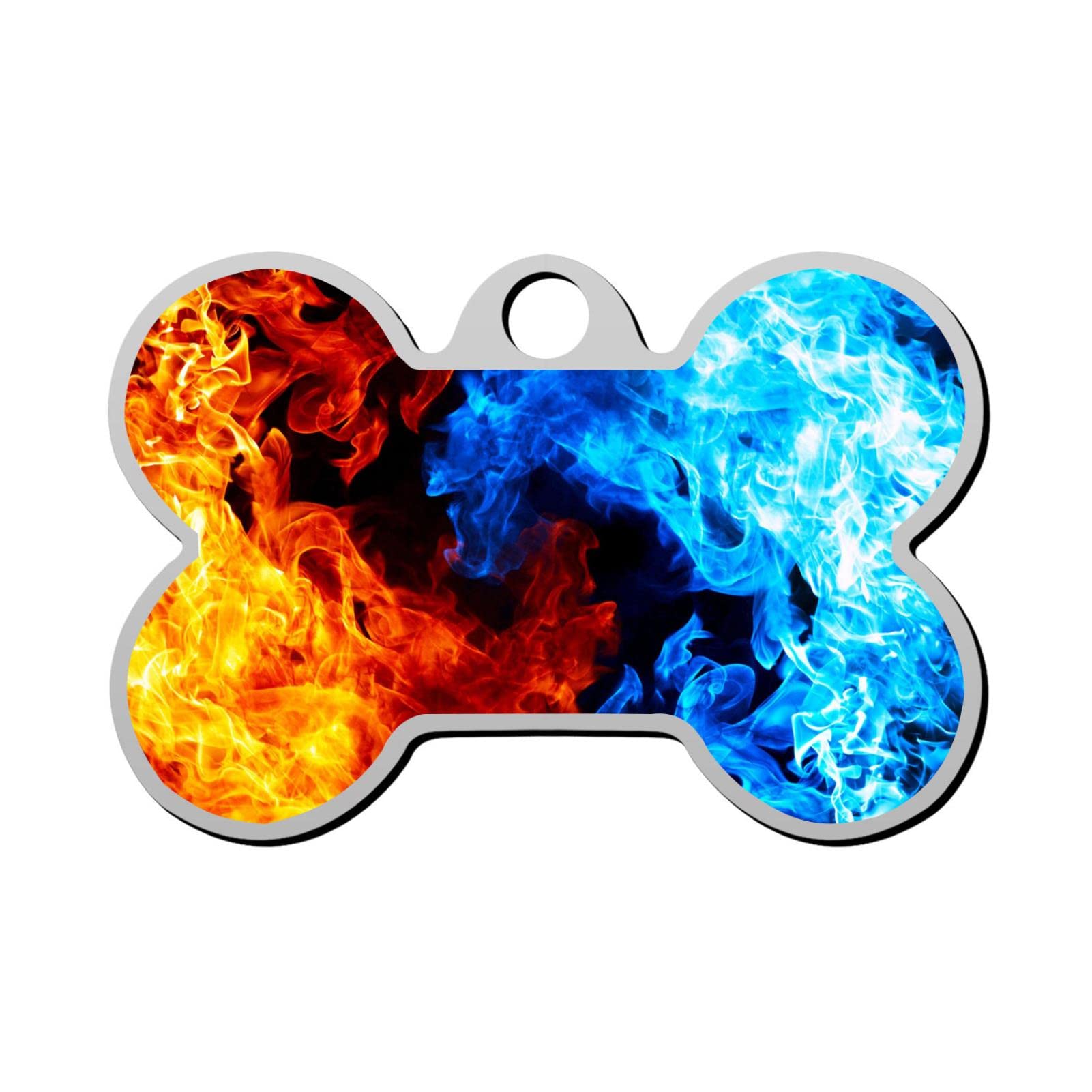 Personalized Blue Flames Pet ID Tag - Custom Bone Shaped 3D Printed Dog & Cat Tags with Name & Phone Number | Perfect for Pet Safety & Identification
