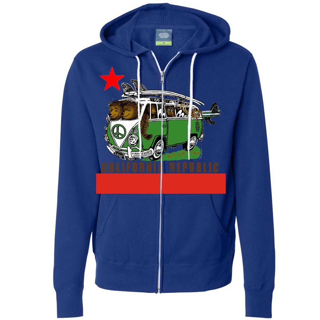 California Republic Bear Surf Bus Zip-Up Hoodie for Men & Women - Cozy Pullover Sweatshirt for Surfing, Beach & Casual Wear