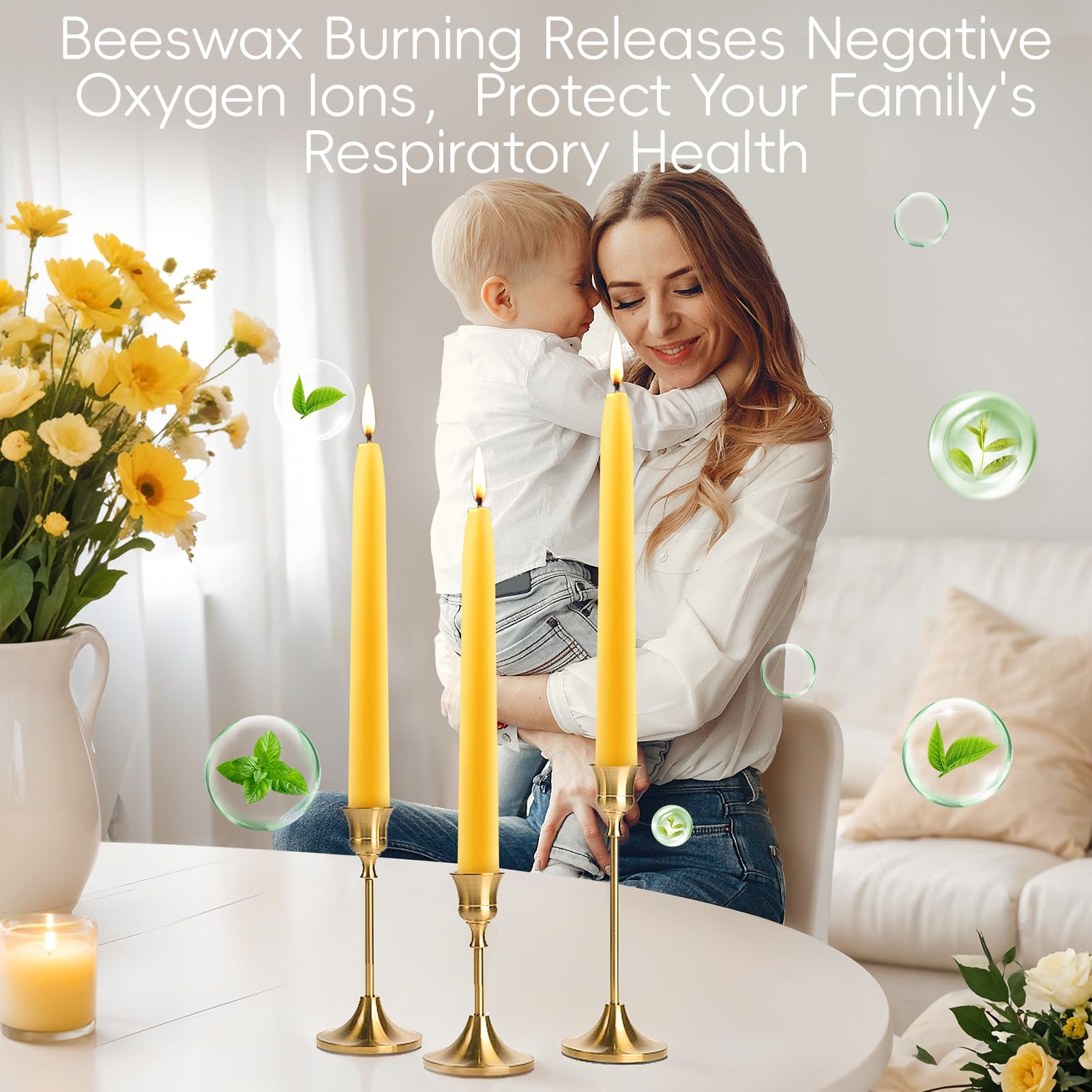 18 Pack Natural Beeswax Taper Candles - 9 Inch Dripless Pure Beeswax Candlesticks, 10 Hour Burn Time, Unscented Smokeless Dinner Candles for Romantic Dining, Wedding Centerpieces & Home Decor