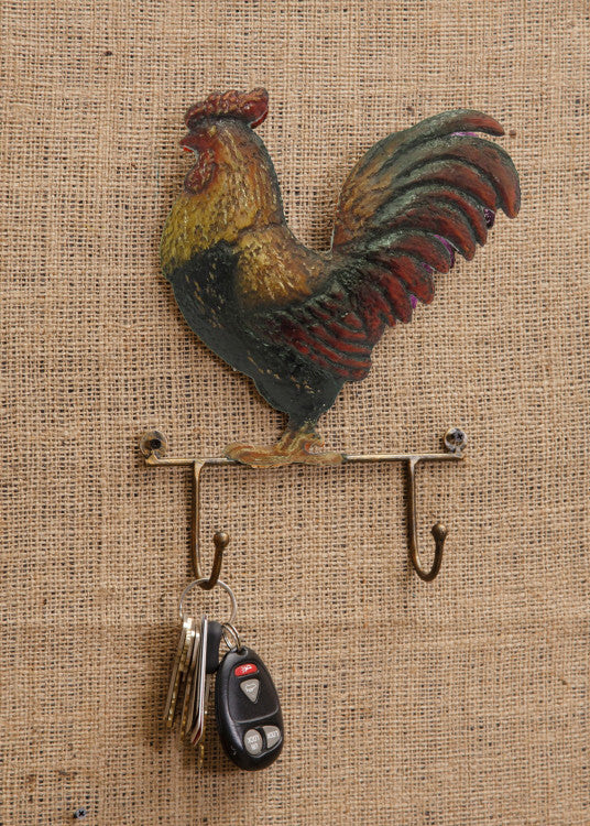 Farm Life Rooster Wall Decor with 2 Hooks - Rustic Country Kitchen Decor for Hanging Utensils, Towels & Farmhouse Style Home Decor