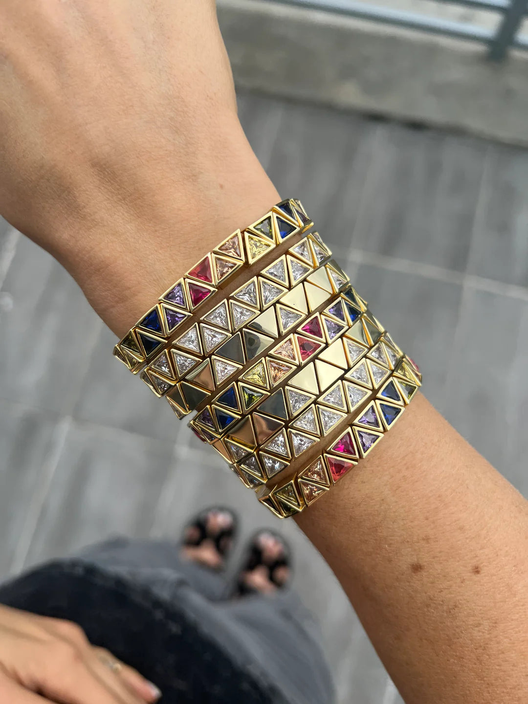CZ Triangle Stretch Bracelet for Women - Elegant Cubic Zirconia Adjustable Bangle for Everyday Wear, Parties & Gifts