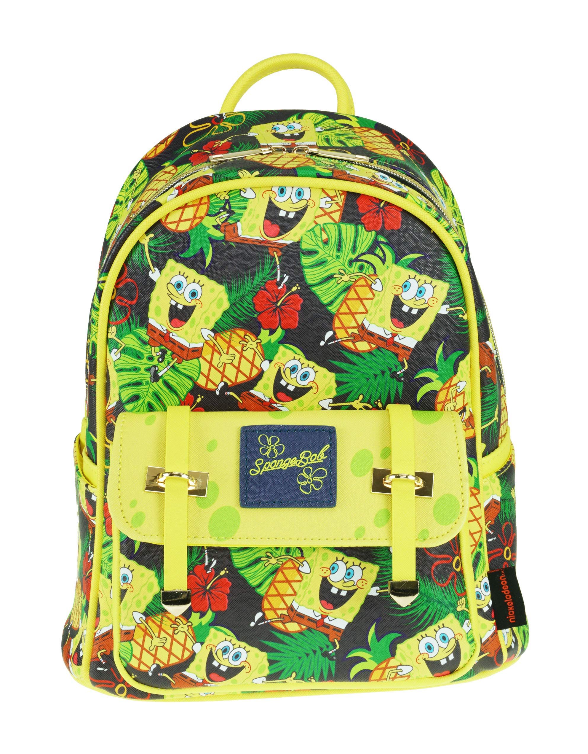 SpongeBob 11 Inch Mini Backpack for Kids - Waterproof Faux Leather School Bag with Adjustable Straps, Multicolor Small Backpack for Boys & Girls - Perfect for School, Travel & Daily Use