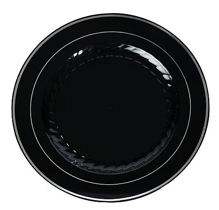 FL-510-BKS 10-Inch Black and Silver Dinner Plates - 120-Piece Bulk Pack for Restaurants, Catering & Events - Durable Porcelain Plates for Fine Dining, Banquets & Special Occasions
