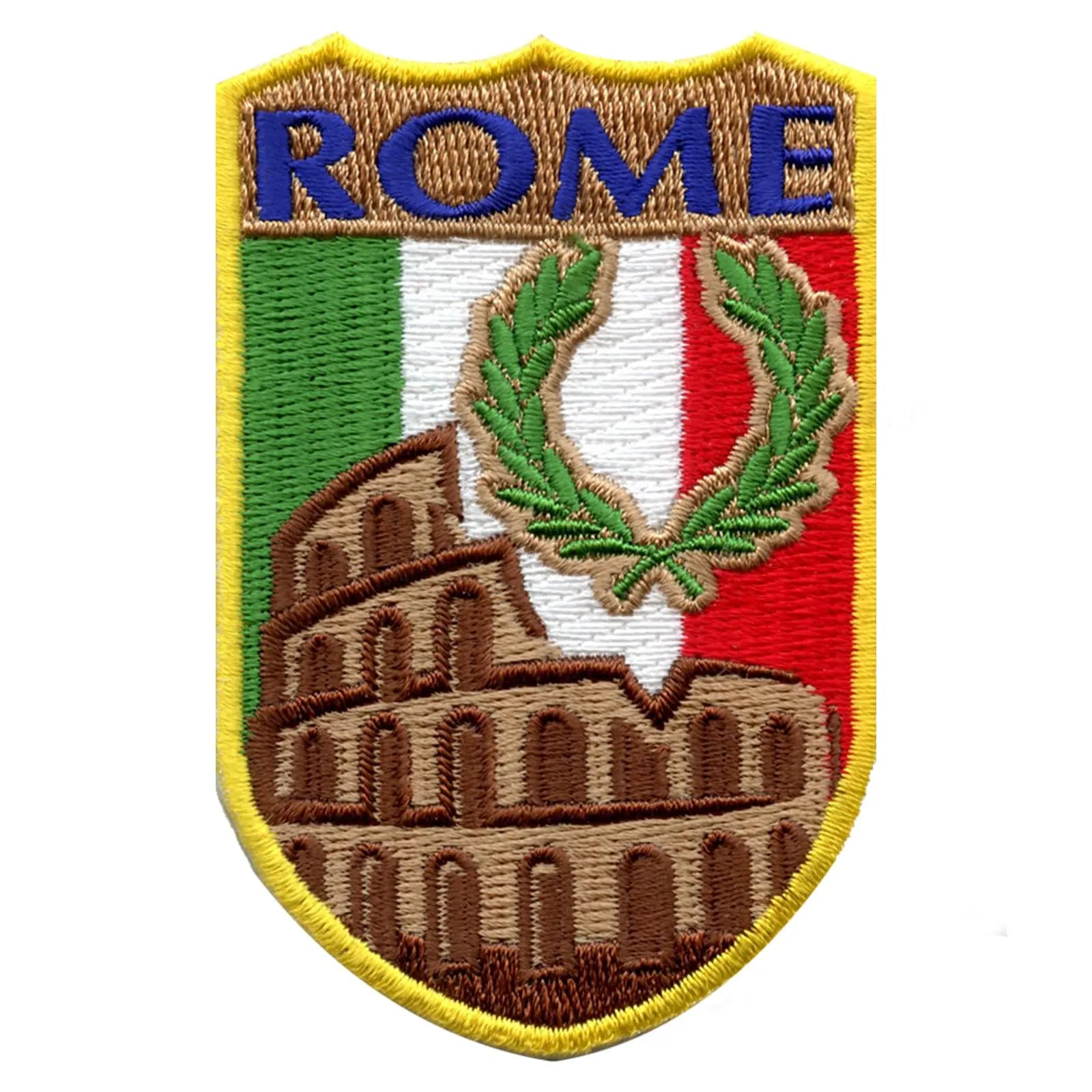 Rome Italy Shield Embroidered Iron On Patch - Vintage Italian Flag Design for Jackets, Bags & DIY Crafts