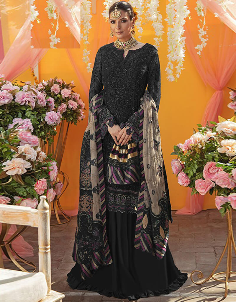 Elegant Black Lehenga Style Salwar Kameez - Georgette Fabric Indian Ethnic Wear for Weddings & Festivals