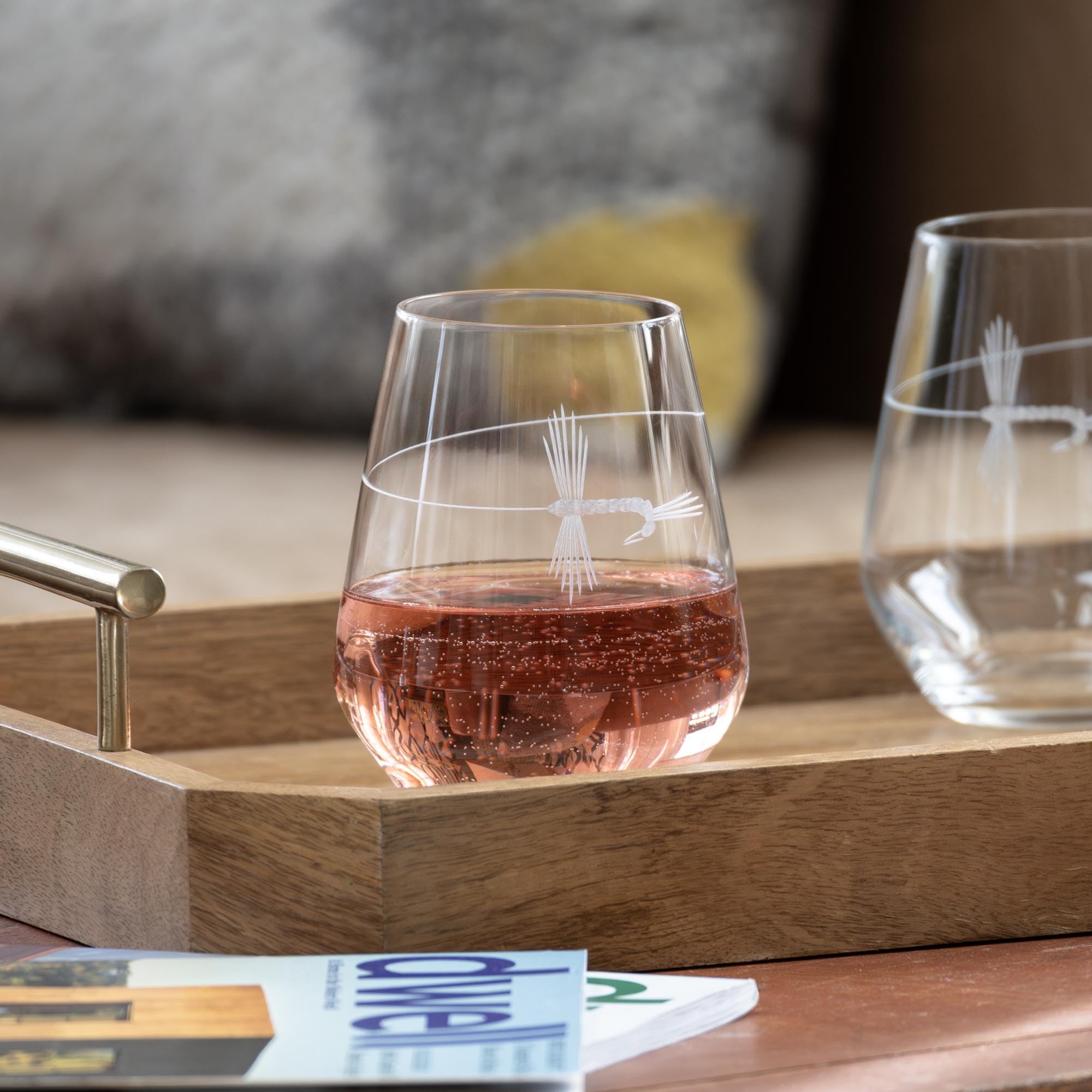 Premium Fly Fishing Stemless Wine Tumbler Set of 4 - 18oz Lead-Free Engraved Glasses for Outdoor Enthusiasts | Perfect for Camping, Picnics & Wine Tasting | Made in USA