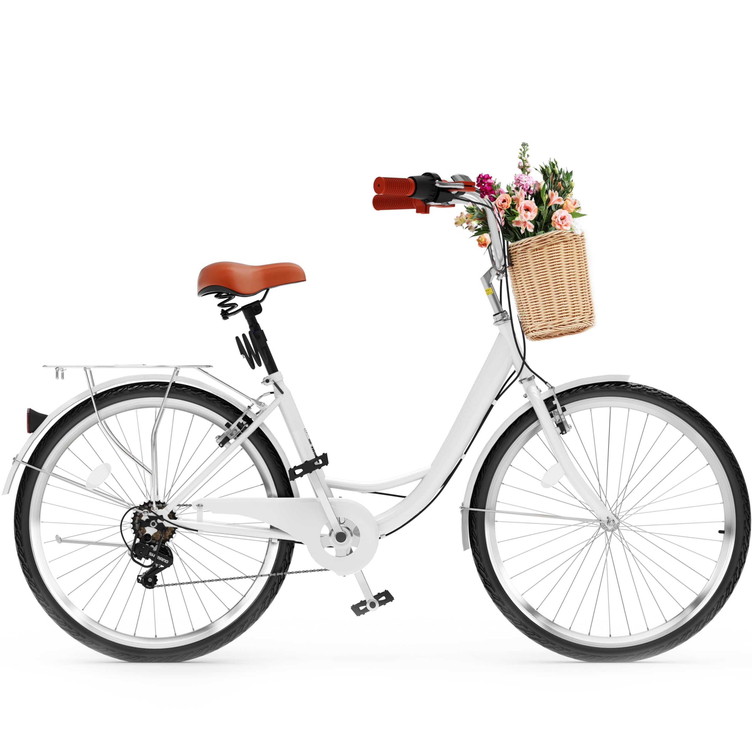 YITAHOME Women's Beach Cruiser Bike - 24 & 26 Inch Commuter Bicycle for Adults with Basket & Adjustable Seat - 1 & 7 Speed Options in Multiple Colors - Perfect for Beach Rides, City Commuting & Leisure Cycling