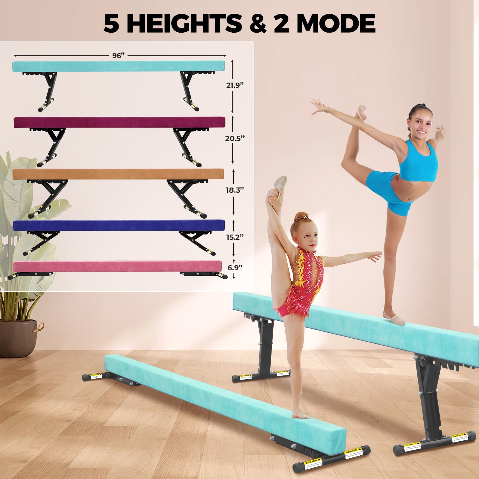 Adjustable 8ft Balance Beam for Kids - High & Low Floor Gymnastics Equipment with Legs | Home Training, Professional Practice & Club Use | Perfect for Indoor Gymnastics, Backyard Play & Skill Development