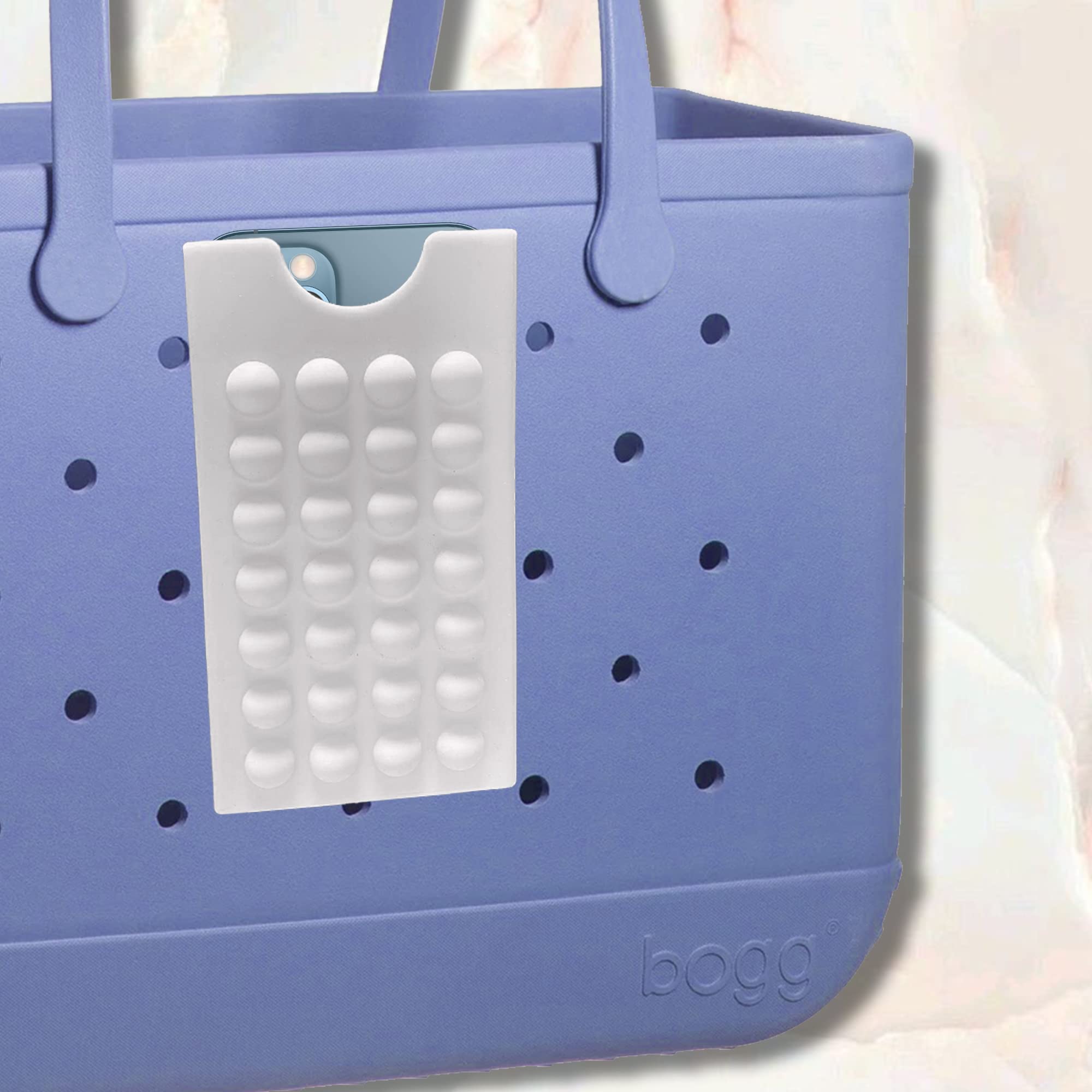 Bkarow Soft Rubber Phone Holder Charm Accessories for Bogg Bags - Secure Phone Grip for Large Tote & Beach Bags (White) - Perfect for Beach Trips, Shopping & Outdoor Activities