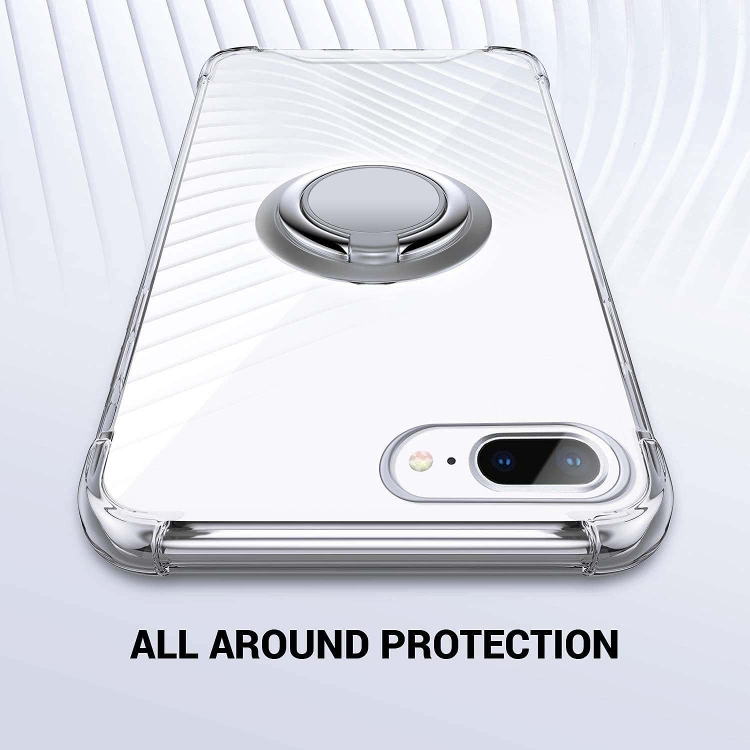 Premium Shockproof Clear iPhone 8 Plus/7 Plus Case with Ring Stand | Military-Grade Protection | Slim Protective Cover for Everyday Use, Travel & Outdoor Activities
