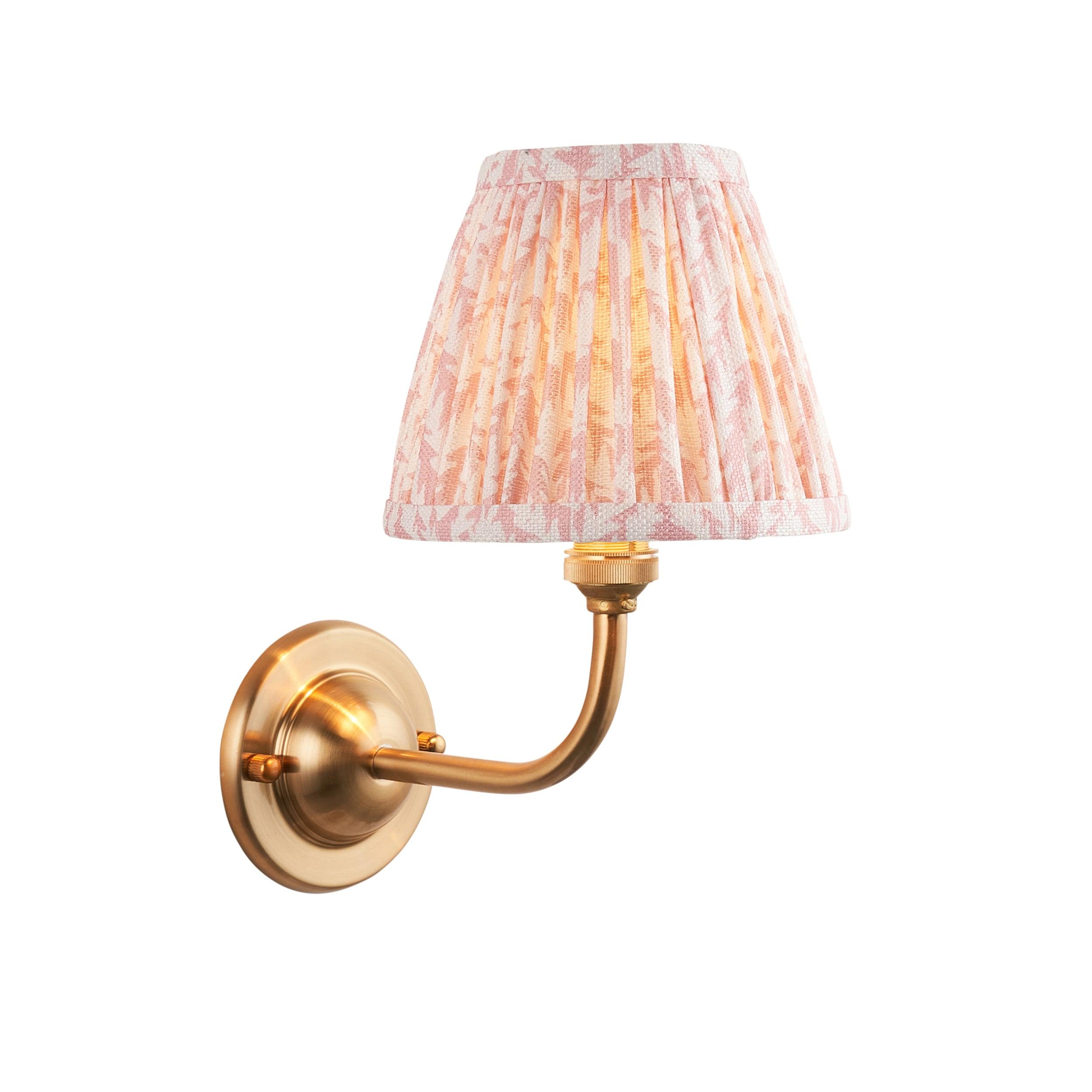 Vintage Brass Wall Sconce with 16cm Peach Glass Shade - Dome Arc Leaf Design for Bedroom, Living Room & Hallway Lighting