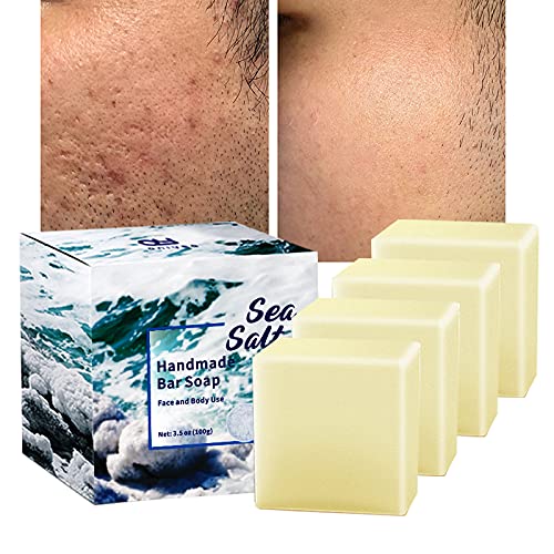 4-Pack ONIYEA Natural Goat's Milk & Sea Salt Handmade Bar Soap (3.5 Oz Each) - Exfoliating Acne Treatment for All Skin Types, Deep Cleansing Body Face & Hand Wash - Perfect for Skincare Routine, Birthday Gifts, Mother's Day & Valentine's Presents - Ideal for Sensitive Skin Care & Daily Hygiene
