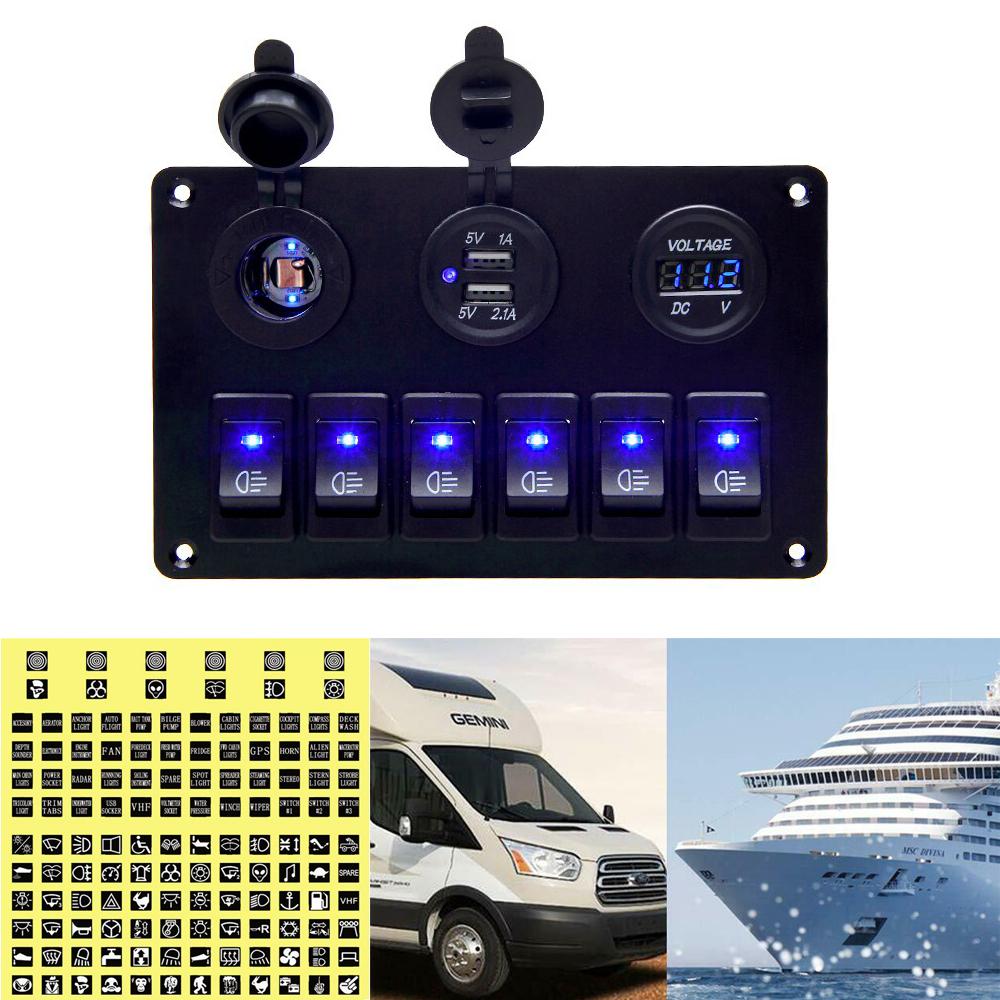 6 Gang Marine Boat Rocker Switch Panel - 12V Waterproof LED Switch Panel for RV, Car, Truck & Boating | Perfect for Marine Electrical Systems & Vehicle Customization