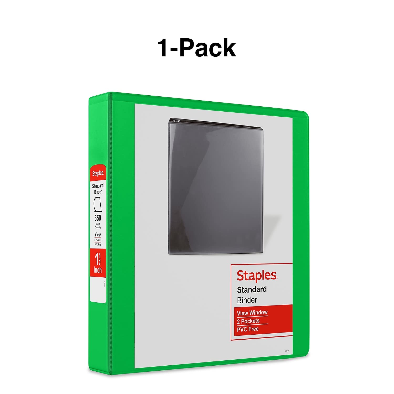 Staples Standard 1.5 Inch 3-Ring View Binder - Green | Durable School & Office Supplies for Organizing Documents, Reports & Presentations