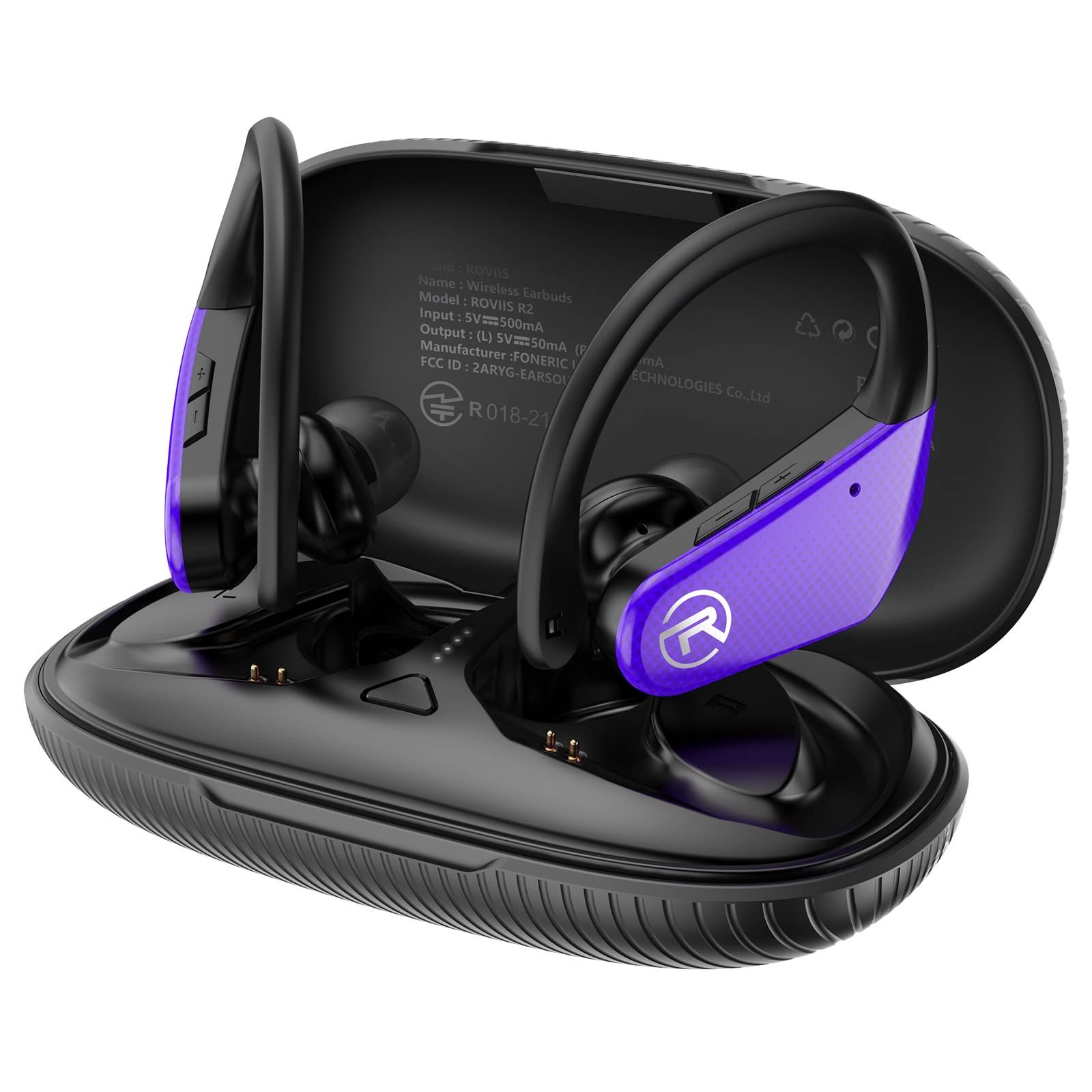 ROVIIS Wireless Bluetooth 5.3 Earbuds with Ear Hook - IPX7 Waterproof Sport Headphones for Running, Workout & Gym - Bass Stereo Sound with Built-in Mic - Fast Pairing for iPhone & Android - Perfect for Jogging, Cycling & Fitness Training