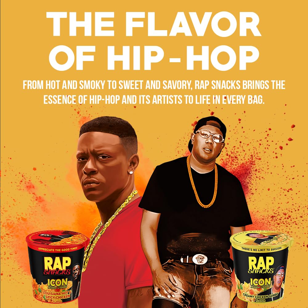 Rap Snacks Creamy Chicken Gumbo ICON Ramen Noodles - Master P Pack of 12 - Instant Noodles for Quick Meals, Snacks & Emergency Food Supply