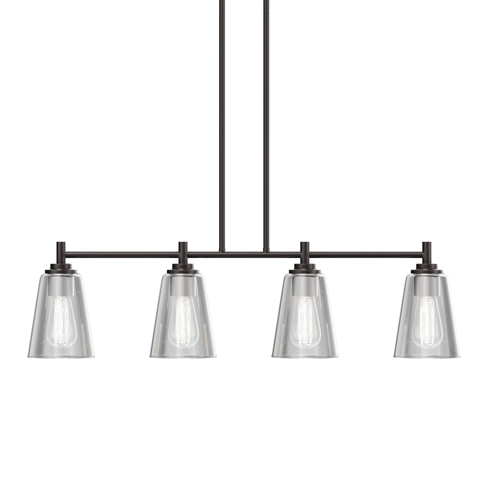 LEDMyplace 4-Light Linear Pendant Light Fixture - Oil Rubbed Bronze Farmhouse Chandelier with Clear Glass Shades - E26 Base (Bulbs Not Included) - Perfect for Kitchen Island, Dining Room, Bedroom & Modern Farmhouse Decor