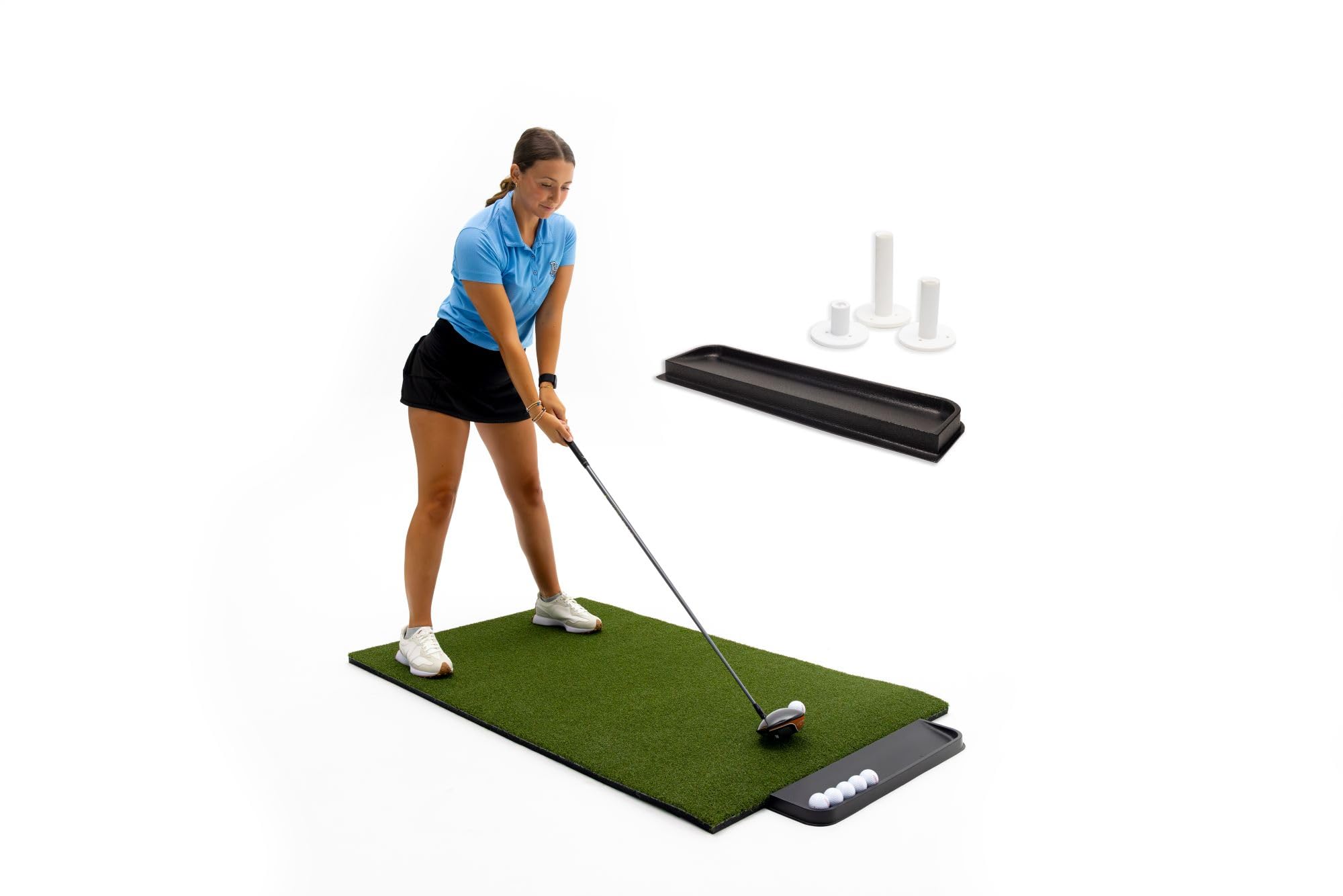 Premium Golf Practice Mat for Indoor & Outdoor Use - Includes Bonus Golf Tray & 3 Rubber Tees - Perfect for Home, Office & Backyard Training