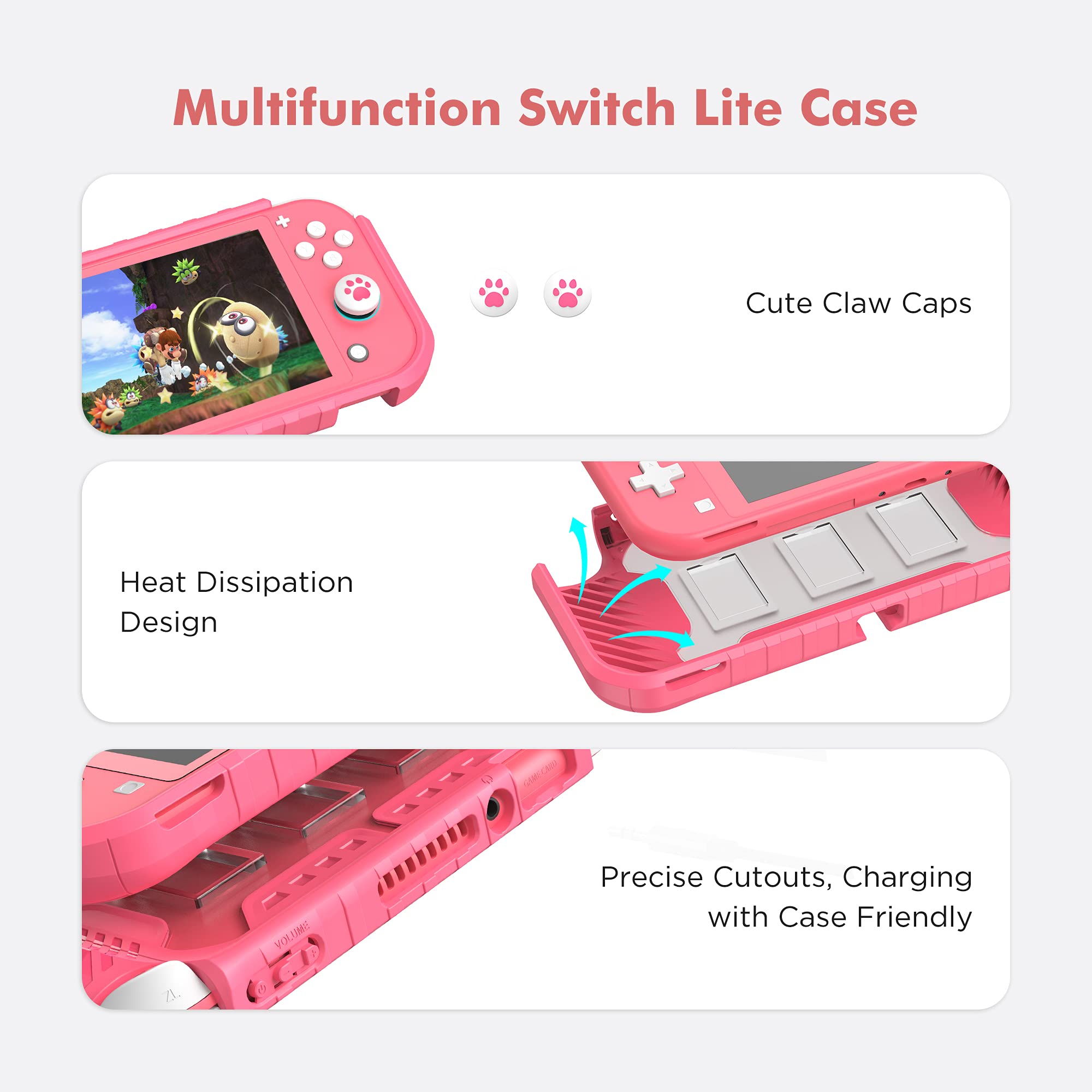 KIWIHOME Pink Protective Hard Case for Nintendo Switch Lite - TPU Cover with Thumb Grip Caps | Cute Gaming Accessory for Girls | Perfect for Travel, Home & On-the-Go Gaming (Pink)