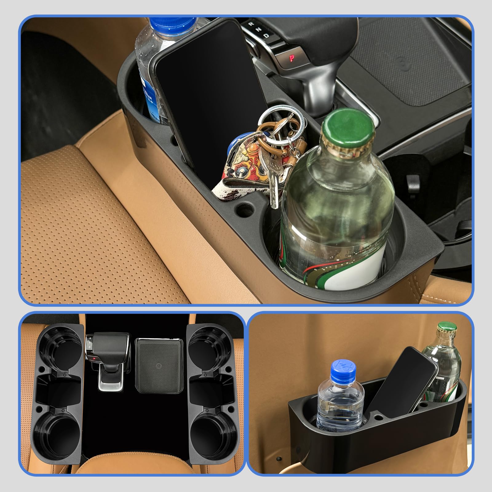 2PCS Black Car Seat Wedge Cup Holder - Seat Gap Filler Organizer with Coaster | Perfect for Car, Truck & SUV Storage Solutions