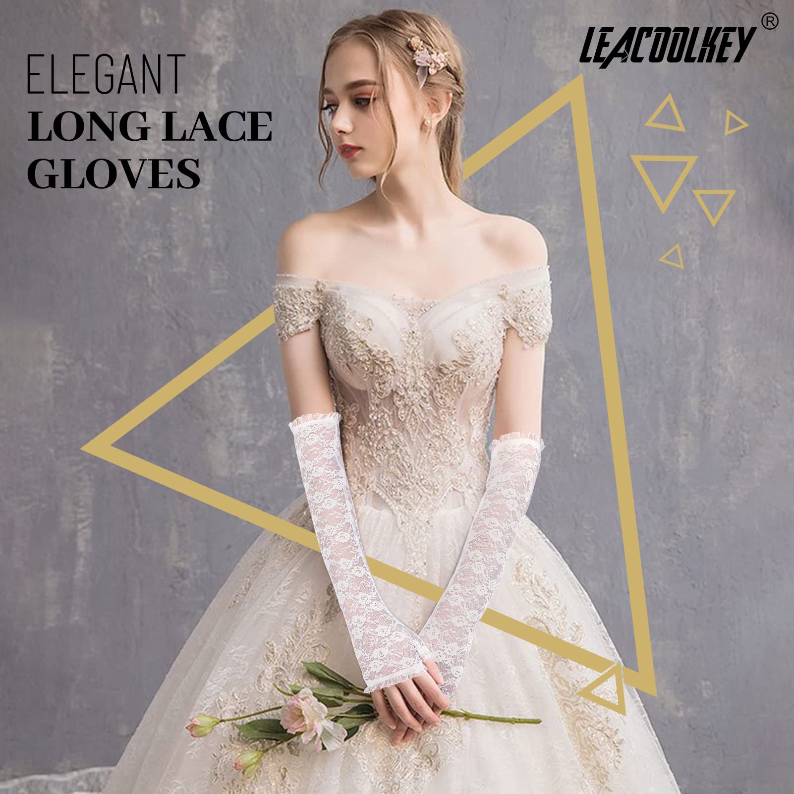 Elegant LEACOOLKEY Women's Long Fingerless Lace Gloves - Wedding, Party, Halloween Costume Accessories - Perfect for Bridal, Cosplay, and Evening Events