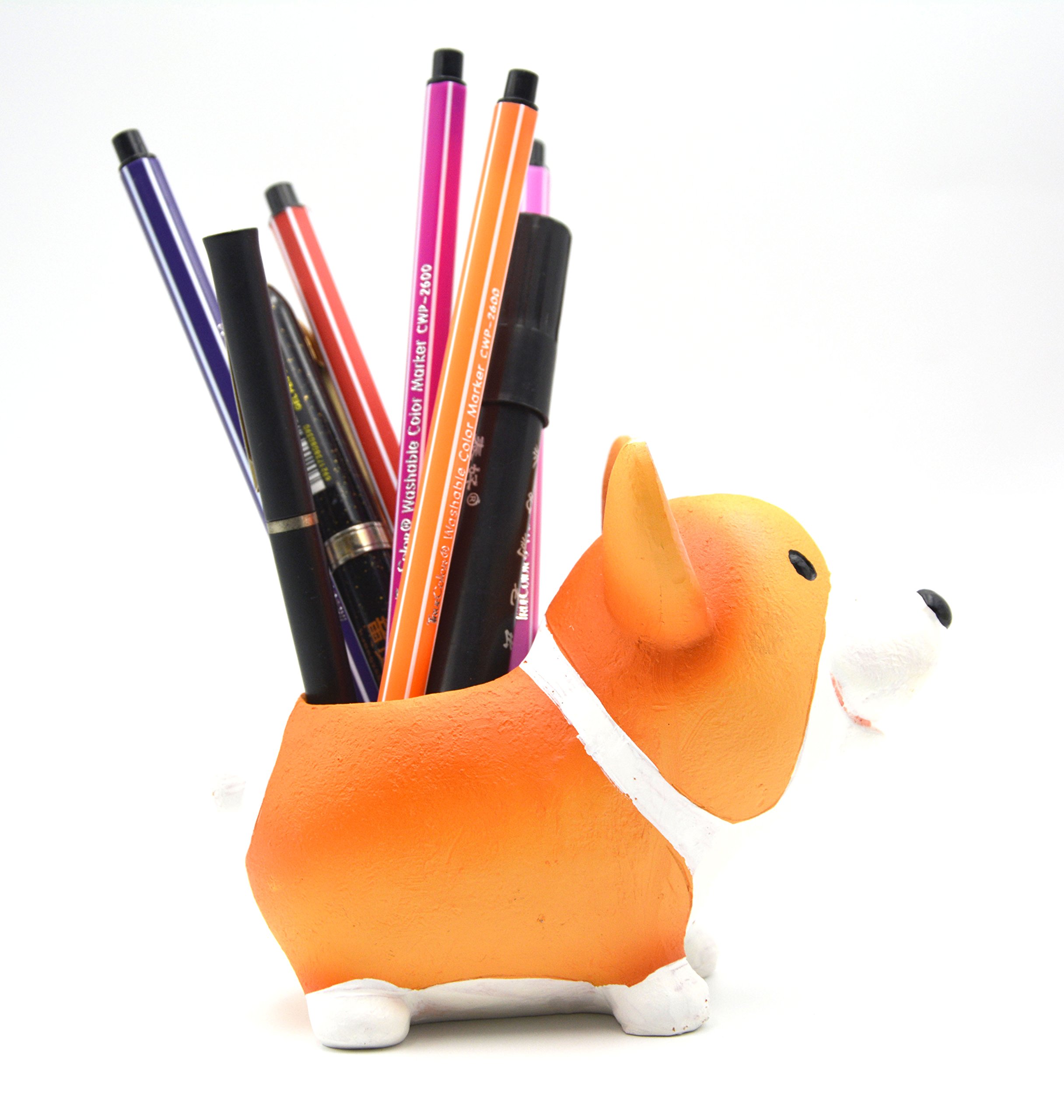Cute Corgi Pen & Pencil Holder - Stylish Desk Organizer for Office & School Supplies, Brush Storage, Succulent Plant Pot - Perfect Gift for Coworkers & Students | Home & Office Decor