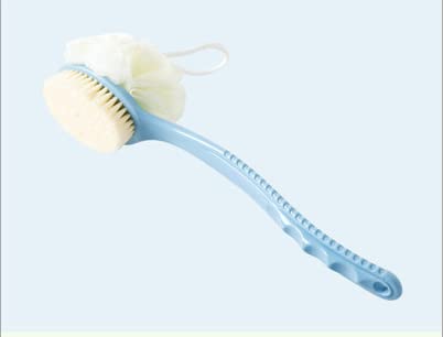 Adaamya® Exfoliating Shower Brush with Bristles & Loofah Sponge - Long Curved Handle Body Scrubber for Men & Women - Perfect for Dry Skin Care, Back Cleansing & Spa Relaxation (Color May Vary)