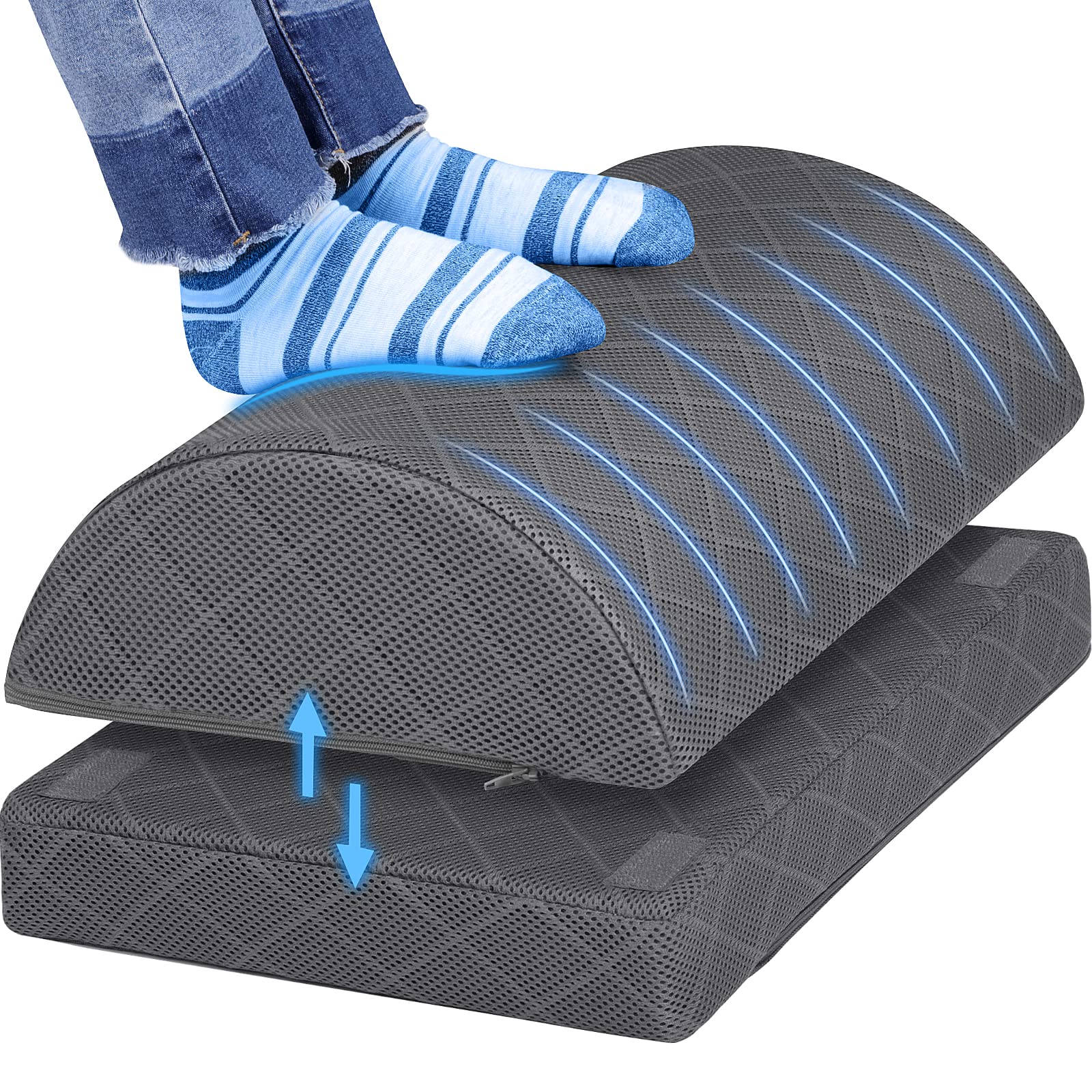Ergonomic Foot Rest for Office & Gaming - Adjustable Height Under Desk Footrest with Removable Cover - Perfect for Workstations, Home Office & Long Gaming Sessions (Gray)