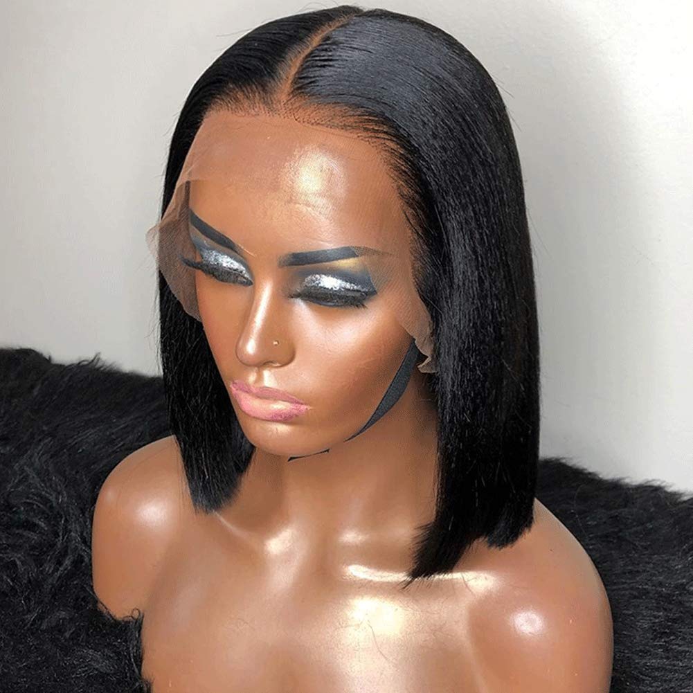 9A Brazilian Virgin Human Hair Wigs for Black Women - Glueless Lace Front Wig with Baby Hair, Pre-Plucked Hairline, Small Cap, 130% Density, Short Bob Style (8