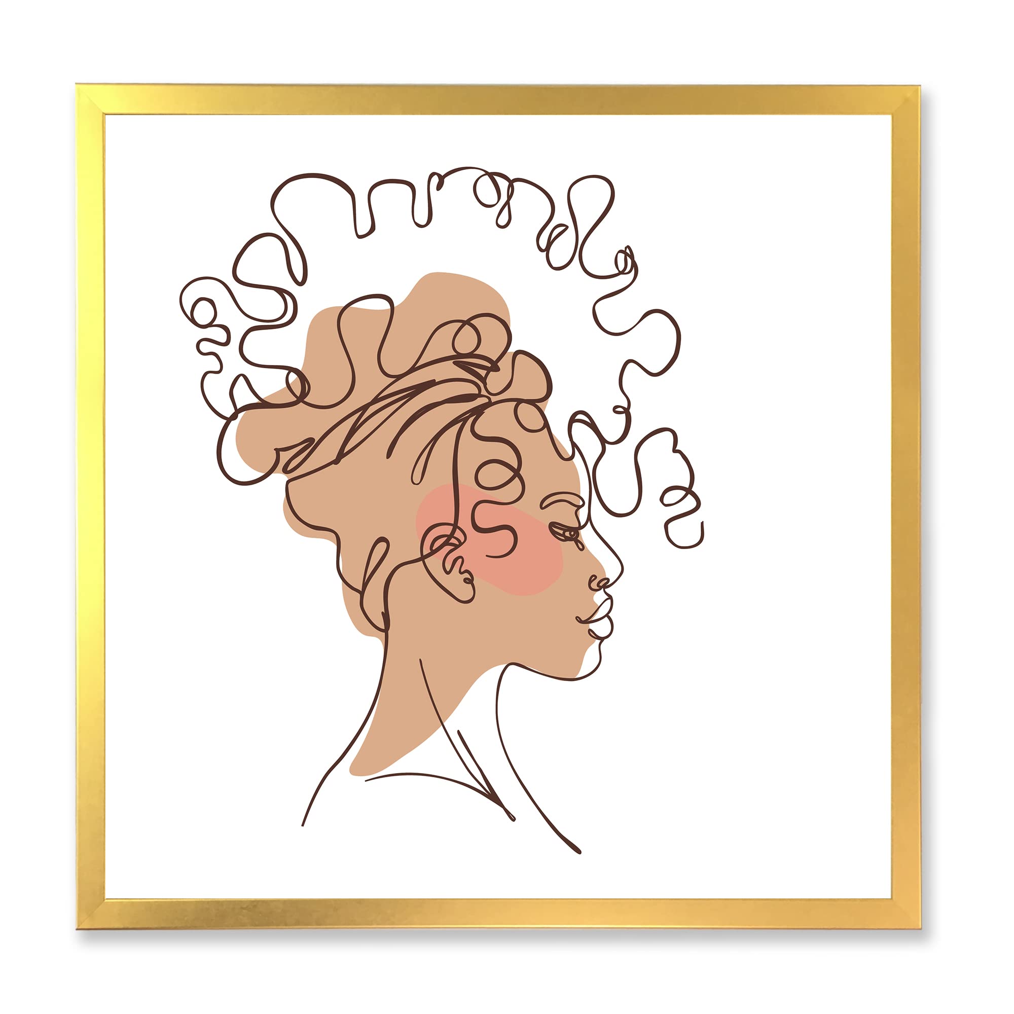 DesignQ One Line Portrait of African American Woman - Modern Minimalist Framed Wall Art for Living Room, Bedroom & Office Decor