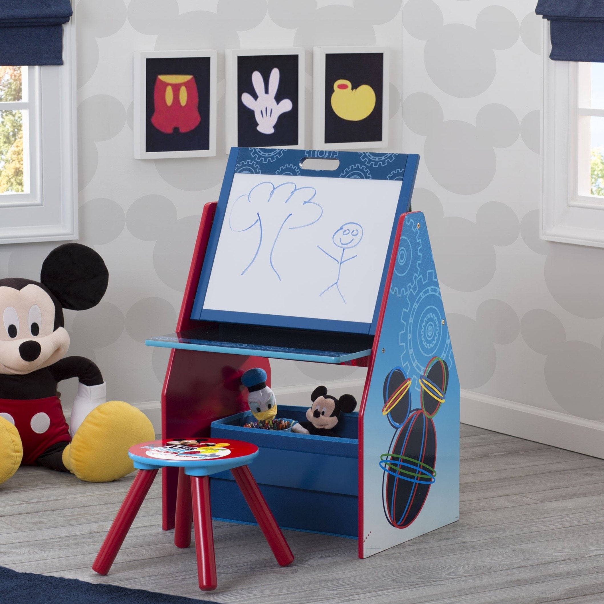 Mickey Mouse Kids Activity Center - Adjustable Easel Desk with Stool & Toy Storage Organizer for Drawing, Learning & Play - Perfect for Preschool Classroom & Home Playroom