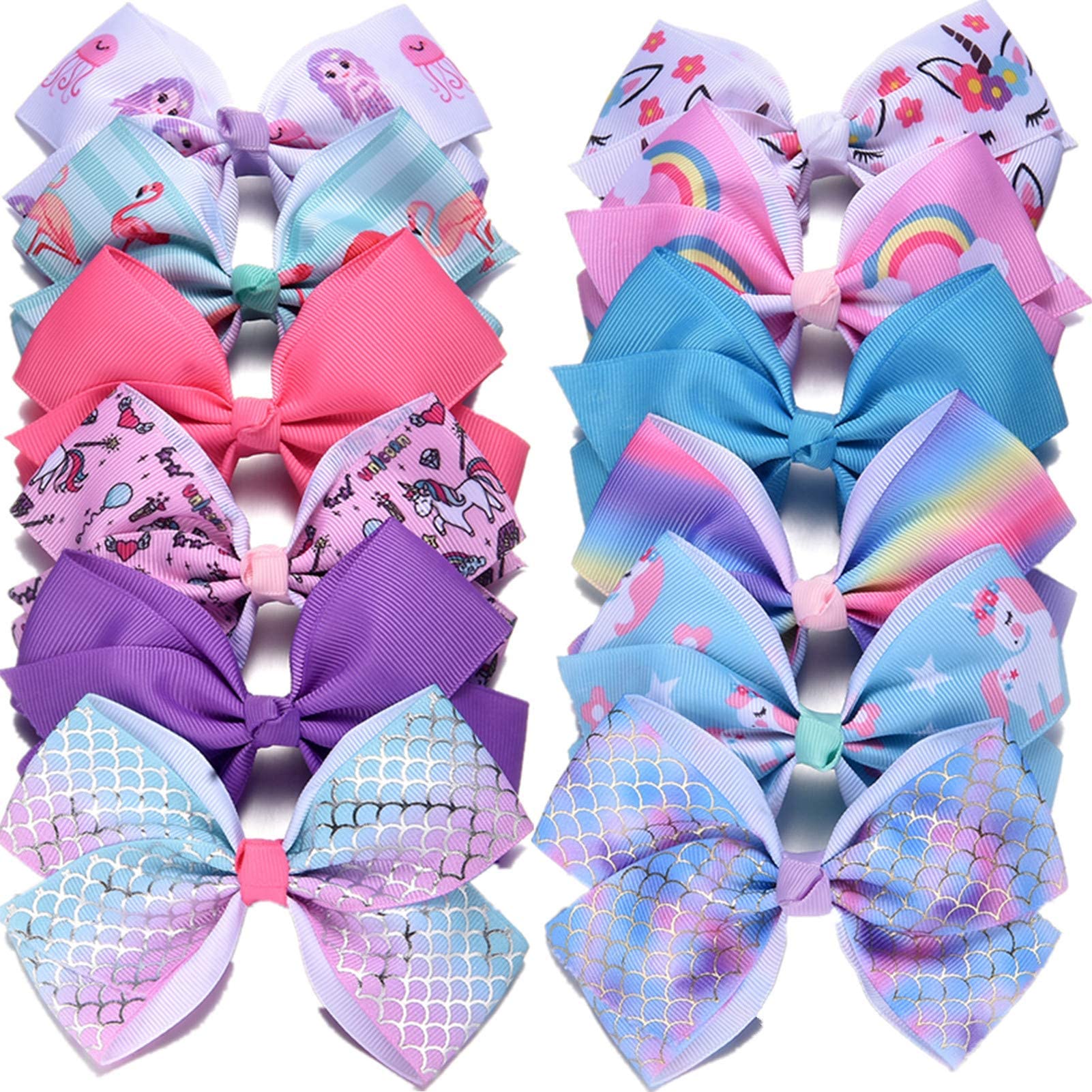Fsmiling Girls Hair Bows - 12 Pack Alligator Clip Grosgrain Ribbon Hair Accessories for Toddlers & Kids - Valentine's Day, Easter Party, Birthday Gifts & School Events