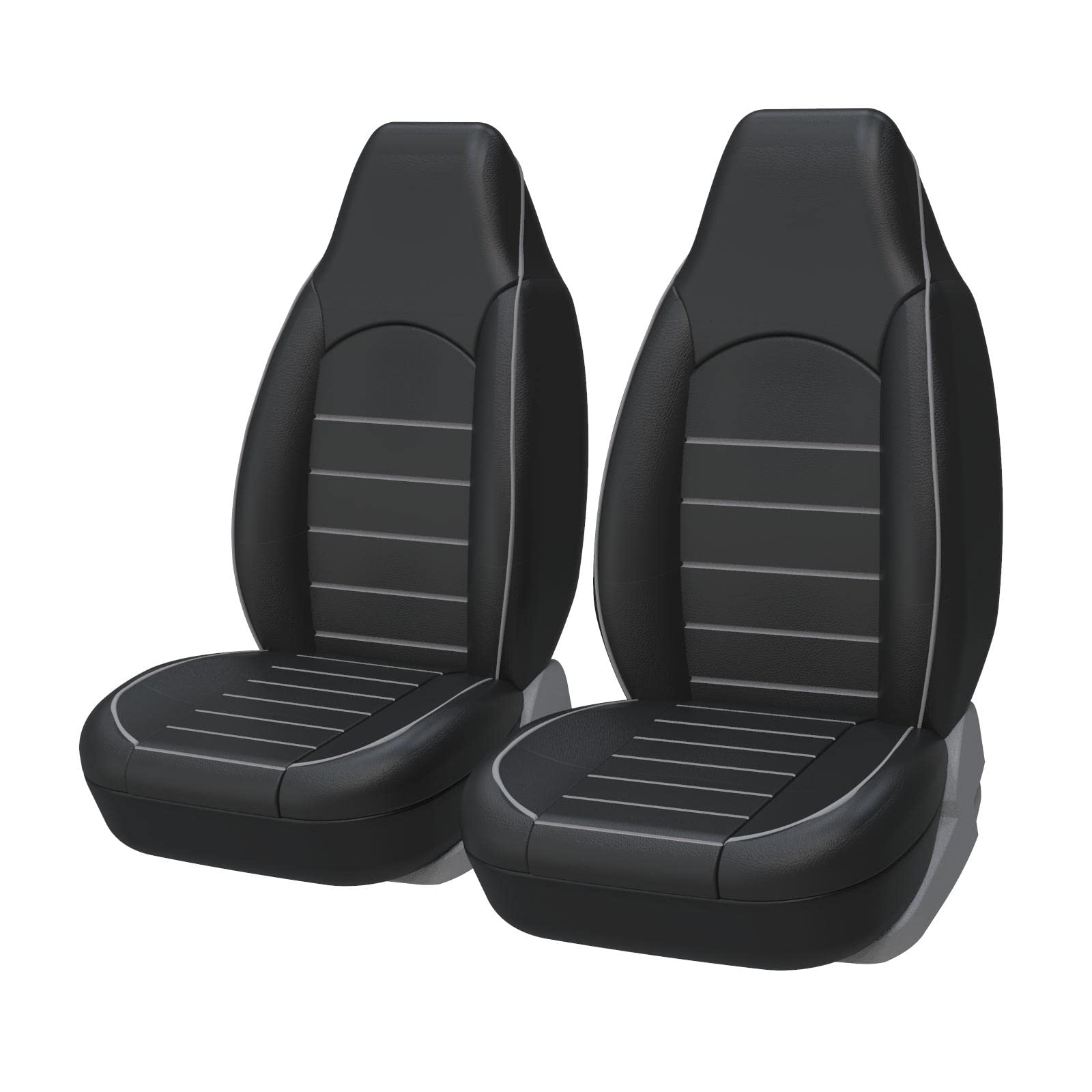 Premium AUTOYOUTH PU Leather Front Car Seat Covers - Universal Fit High Back Bucket Seat Protector for Cars, Trucks & SUVs (Black Gray) - Perfect for Daily Commute, Road Trips & Interior Protection