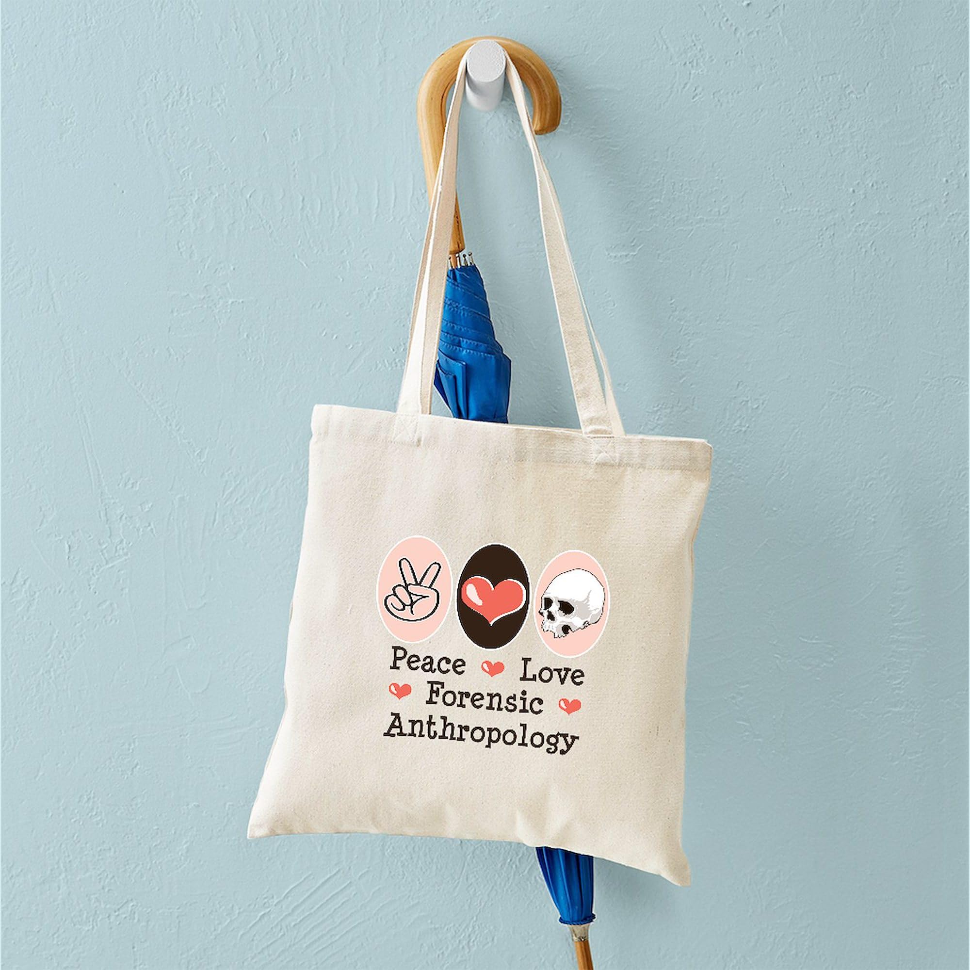 Forensic Anthropology Tote Bag - Peace Love Design | Natural Canvas Reusable Shopping Bag for Groceries, Books & Work