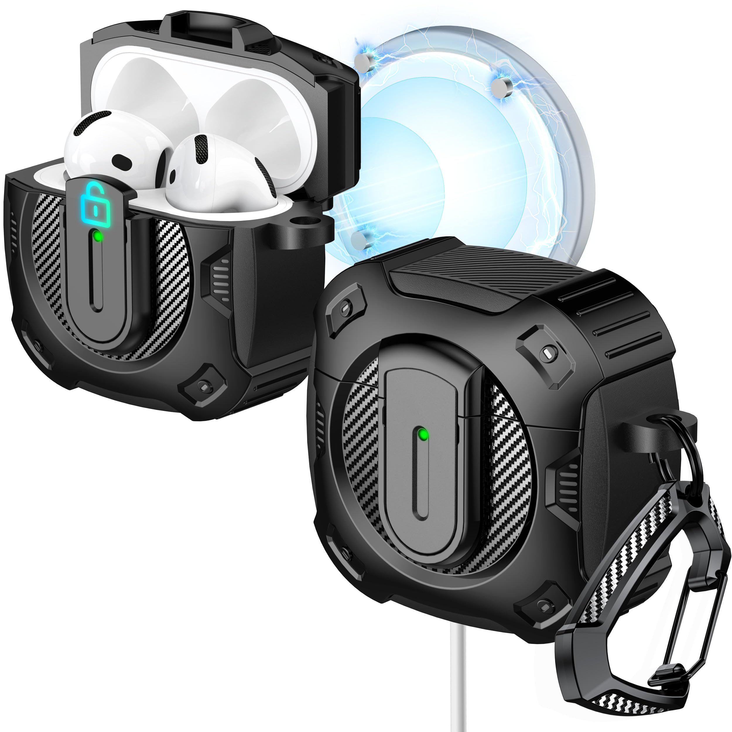 RFUNGUANGO AirPods 4th Generation Case 2024 - Space Theme Protective Cover with Locking Feature & Military-Grade Drop Protection | Magsafe Compatible | Perfect for Travel, Work & Outdoor Activities [Black]