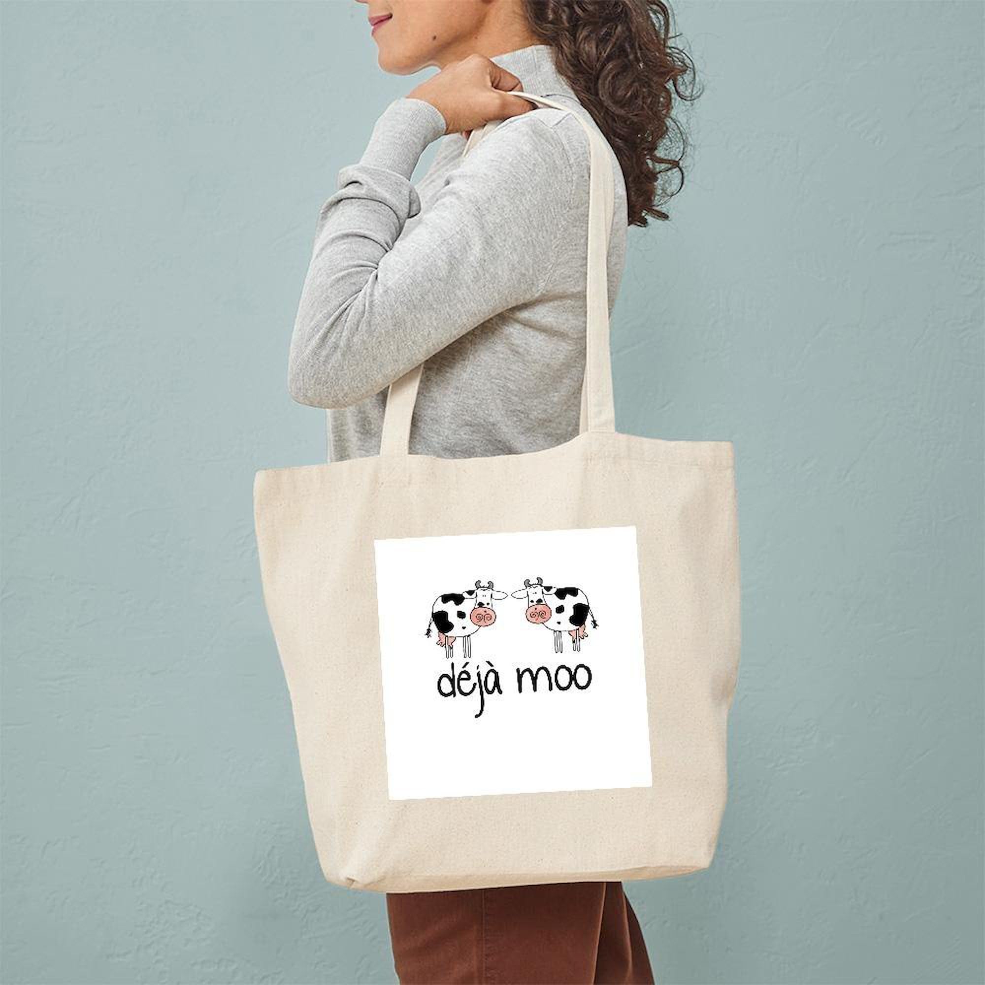 Déjà Moo Natural Canvas Tote Bag - Eco-Friendly Reusable Grocery Shopping Bag for Women & Men | Perfect for Farmers Market, Beach Trips & Daily Errands