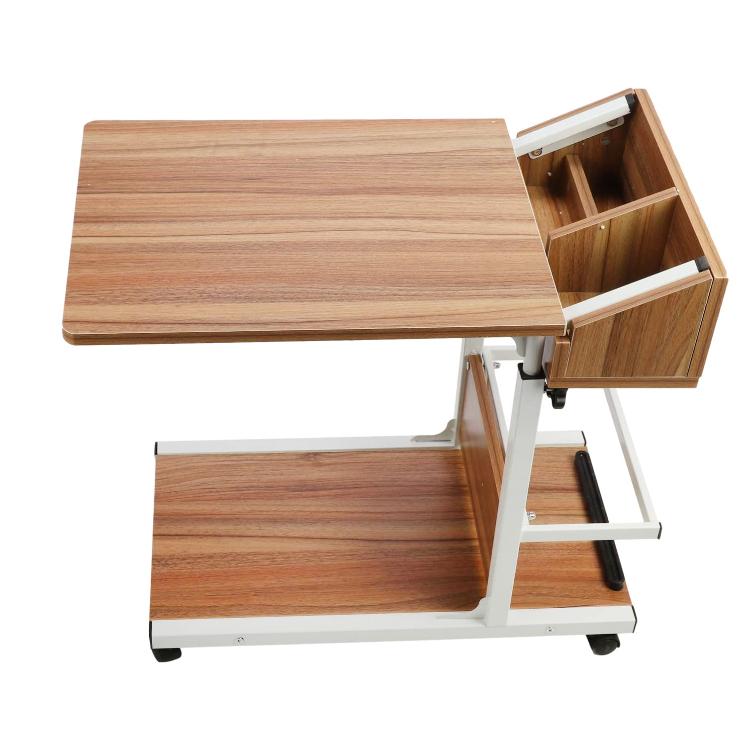Adjustable Height Rolling Side Table with Wheels & Storage Shelves - Mobile Couch Snack Table, Wooden End Table for Living Room, Bedroom - Perfect for Laptop Use, Snacks & Drinks While Relaxing on Sofa or Bed