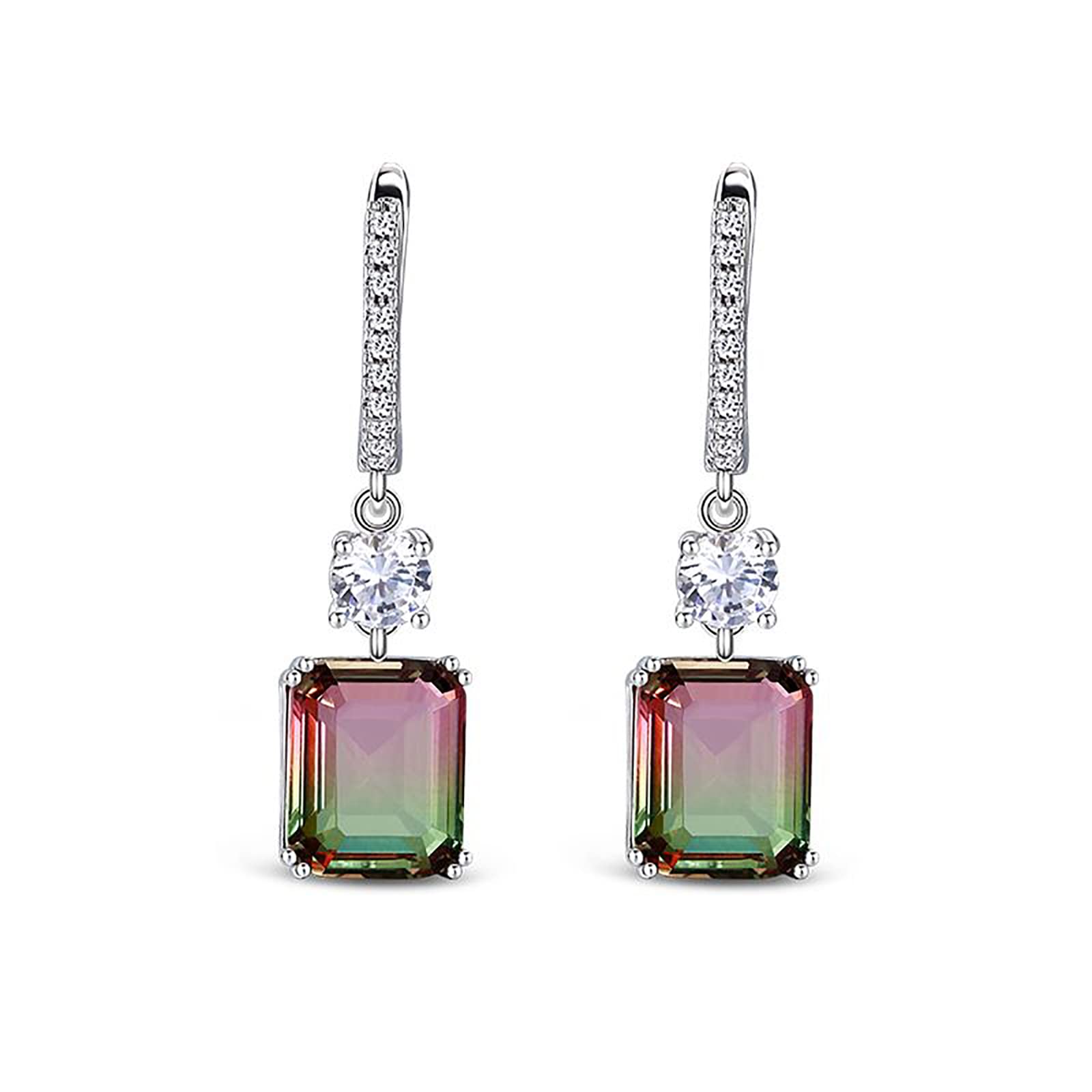Jeulia Emerald Cut Dangle Earrings for Women - Sterling Silver Green Watermelon Stud Earrings | Elegant Gift for Wife, Girlfriend, Engagement, Wedding & Christmas | Comes with Jewelry Box | Perfect for Date Nights, Parties & Special Occasions